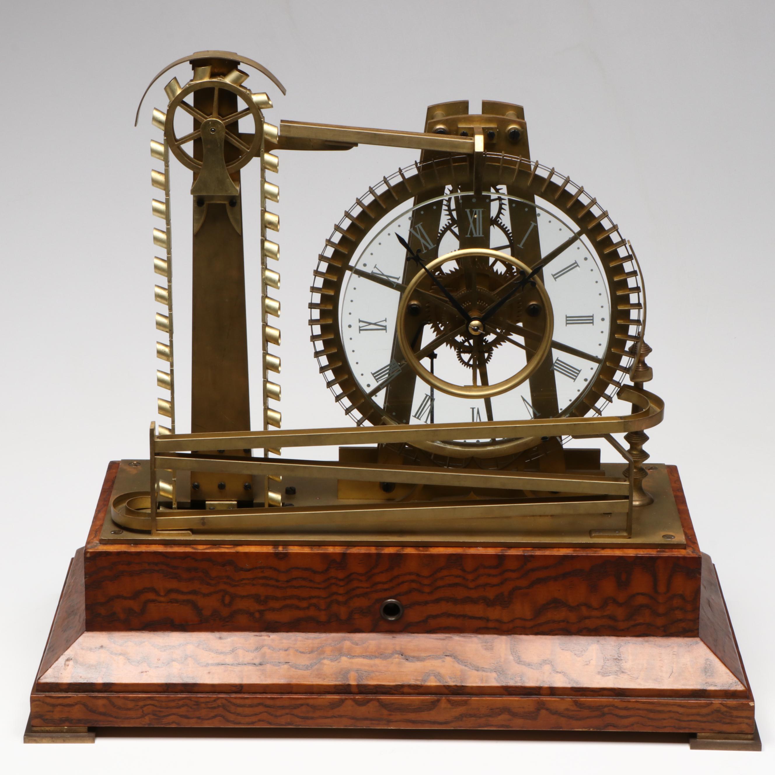 French Style Water Wheel Ball Eight Day Skeleton Clock, Early 20th Century