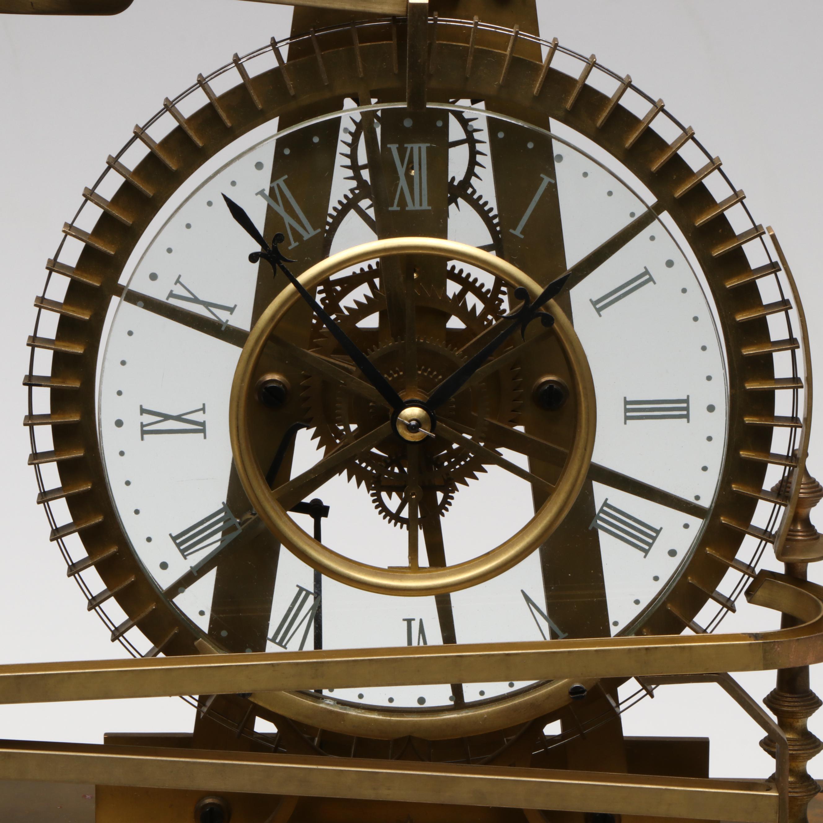 French Style Water Wheel Ball Eight Day Skeleton Clock, Early 20th Century