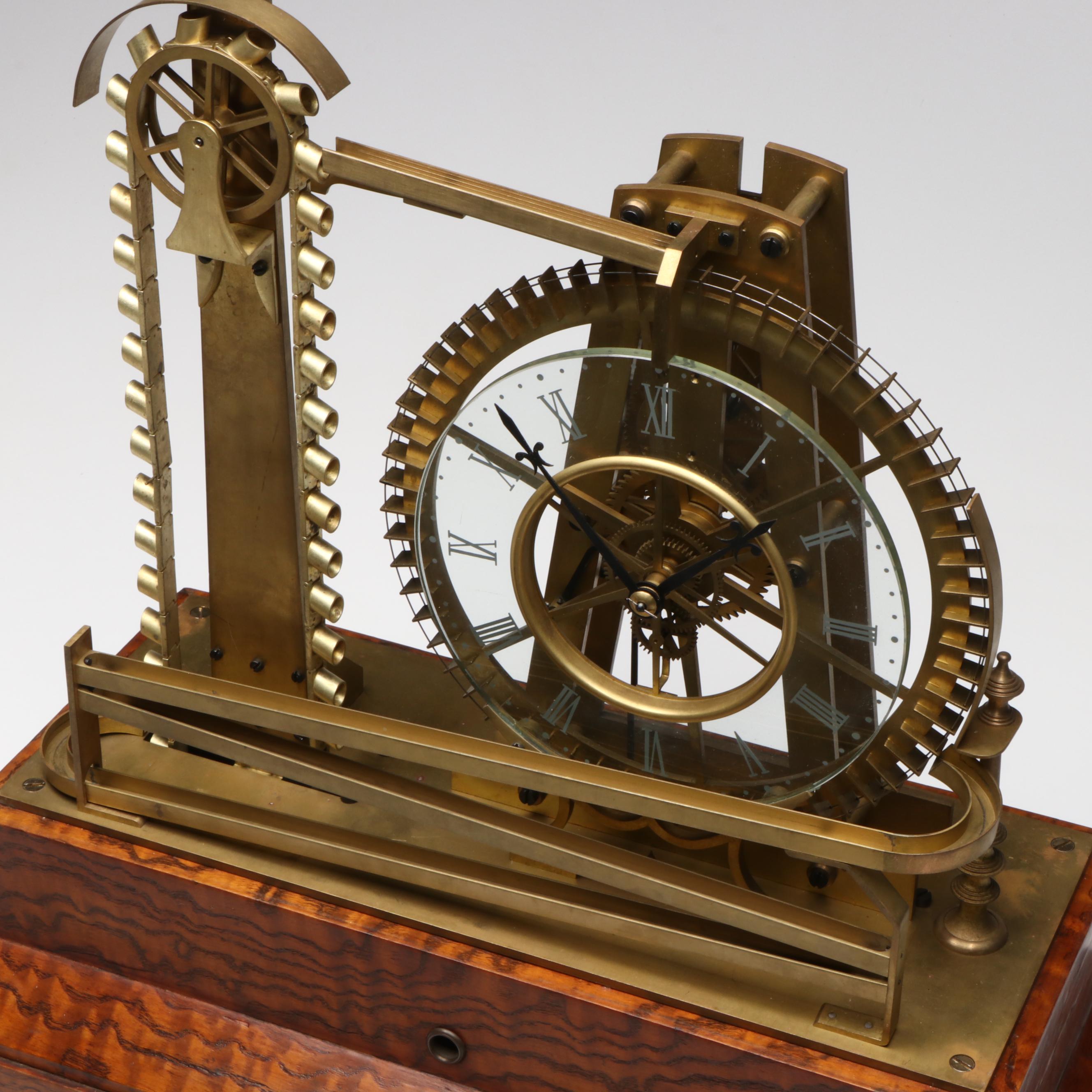 French Style Water Wheel Ball Eight Day Skeleton Clock, Early 20th Century