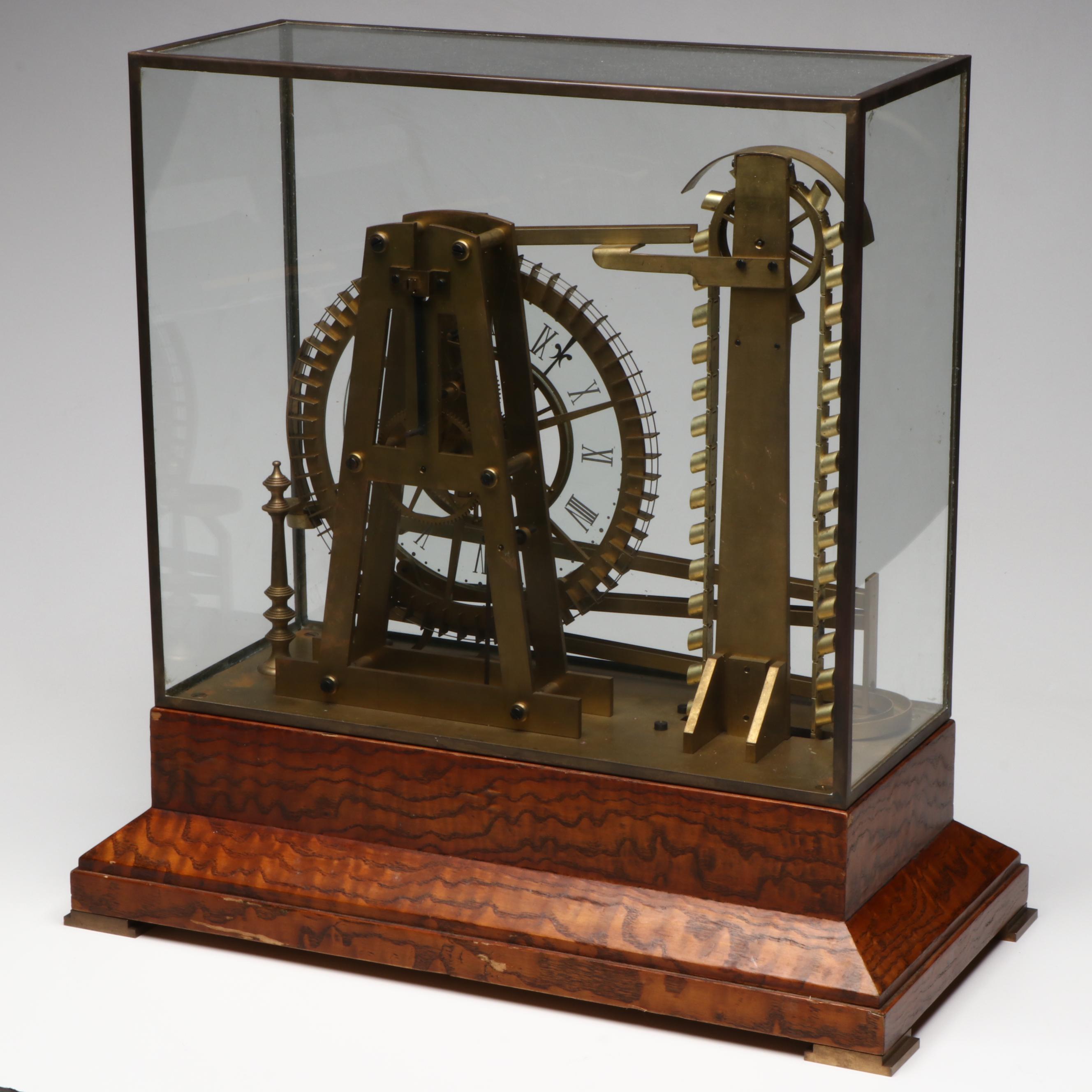 French Style Water Wheel Ball Eight Day Skeleton Clock, Early 20th Century