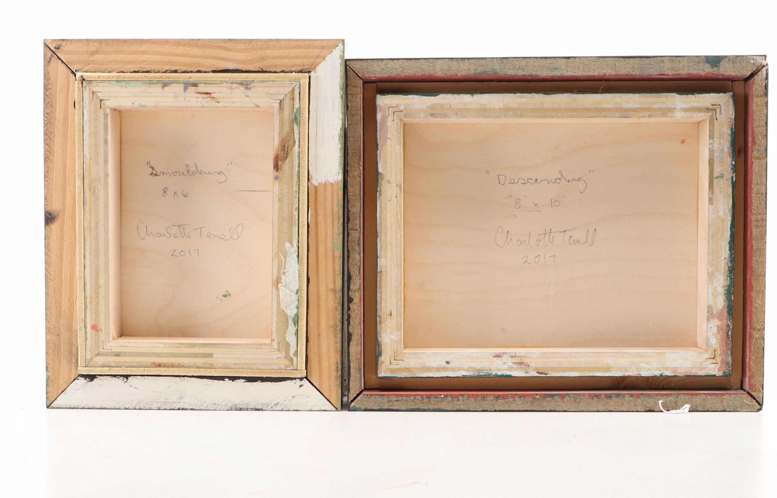 Pair of Charlotte Terrell Abstract Oil Paintings "Descending" and "Smoldering"