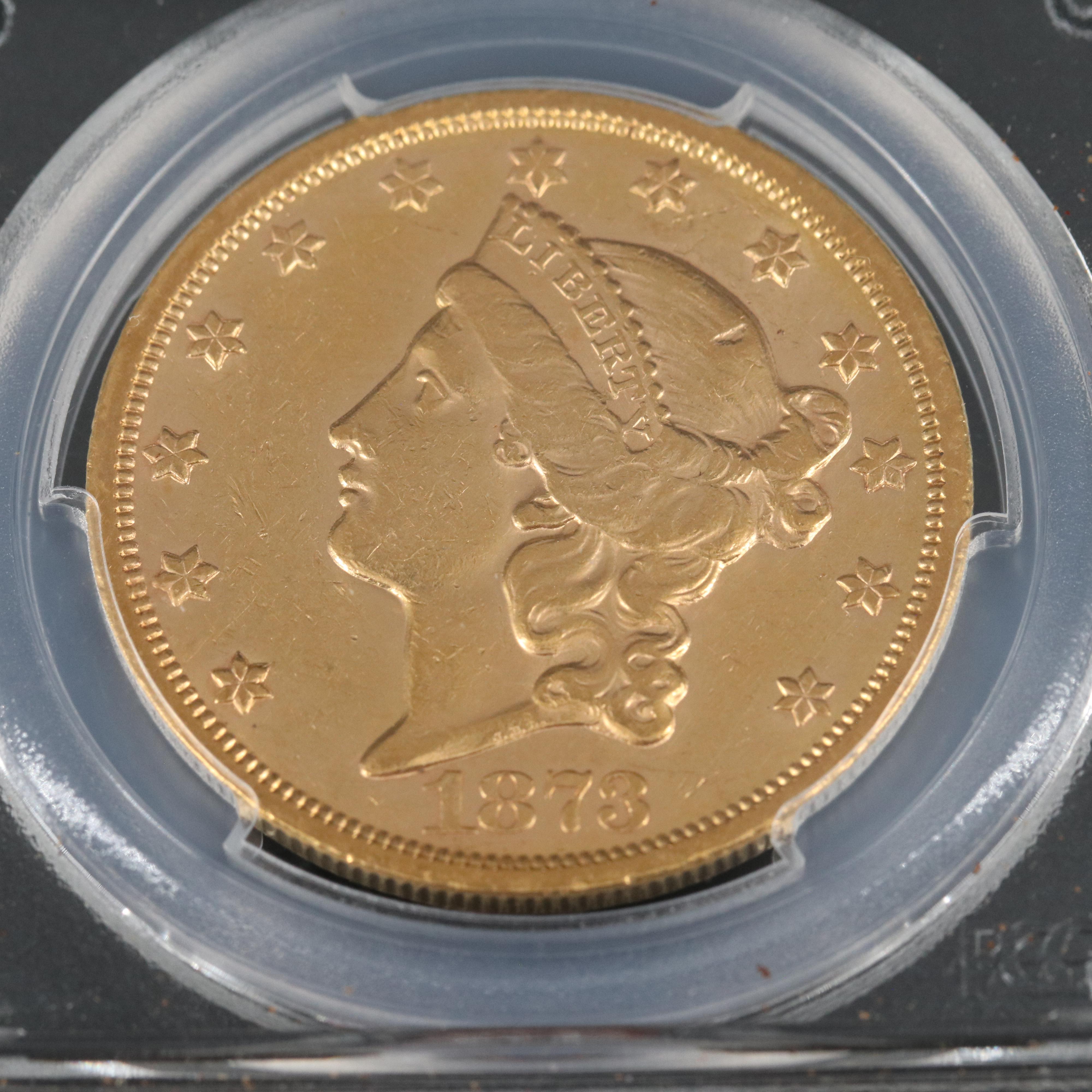 PCGS AU55 Closed 3 Variety 1873-S Liberty Head $20 Gold Coin