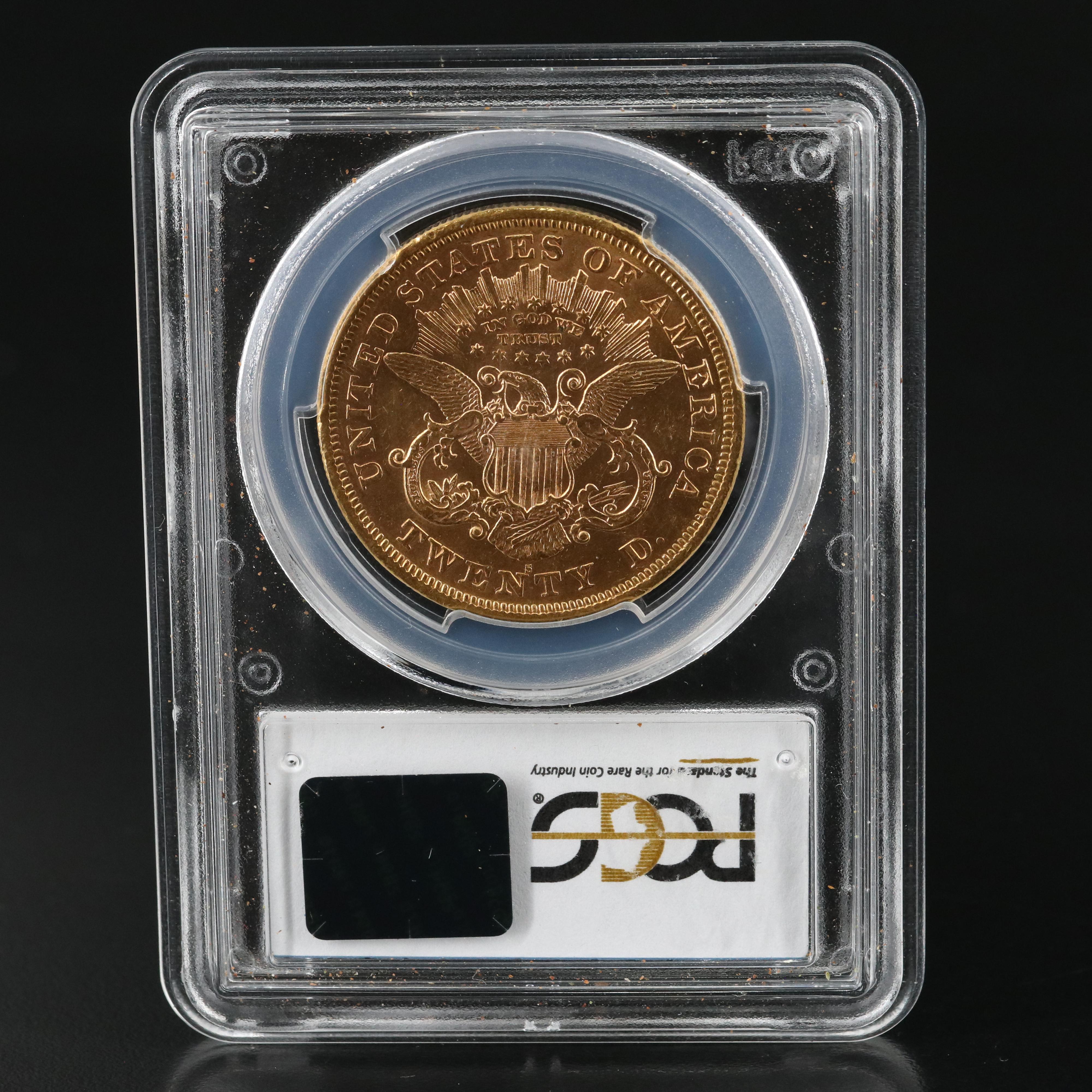 PCGS AU55 Closed 3 Variety 1873-S Liberty Head $20 Gold Coin