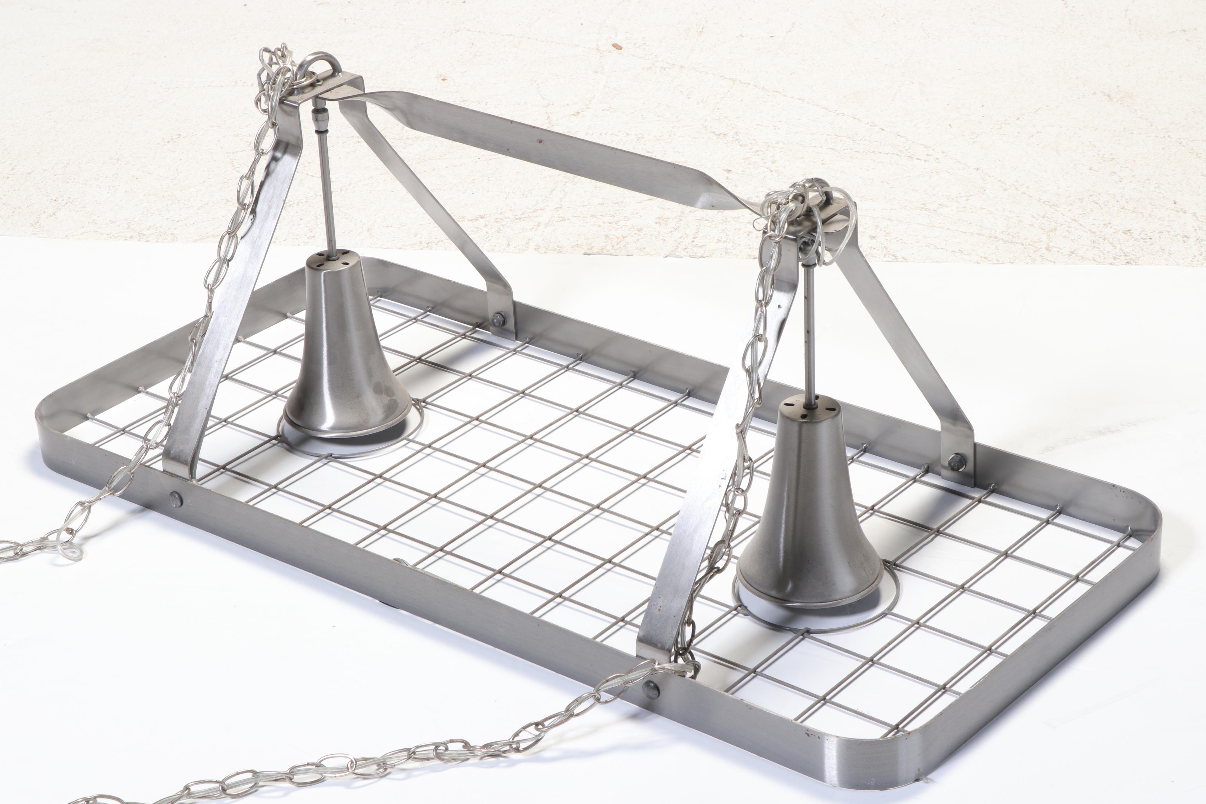 Hilite Polished Aluminum Kitchen Island Pot Rack with Pendant Lights, 2013