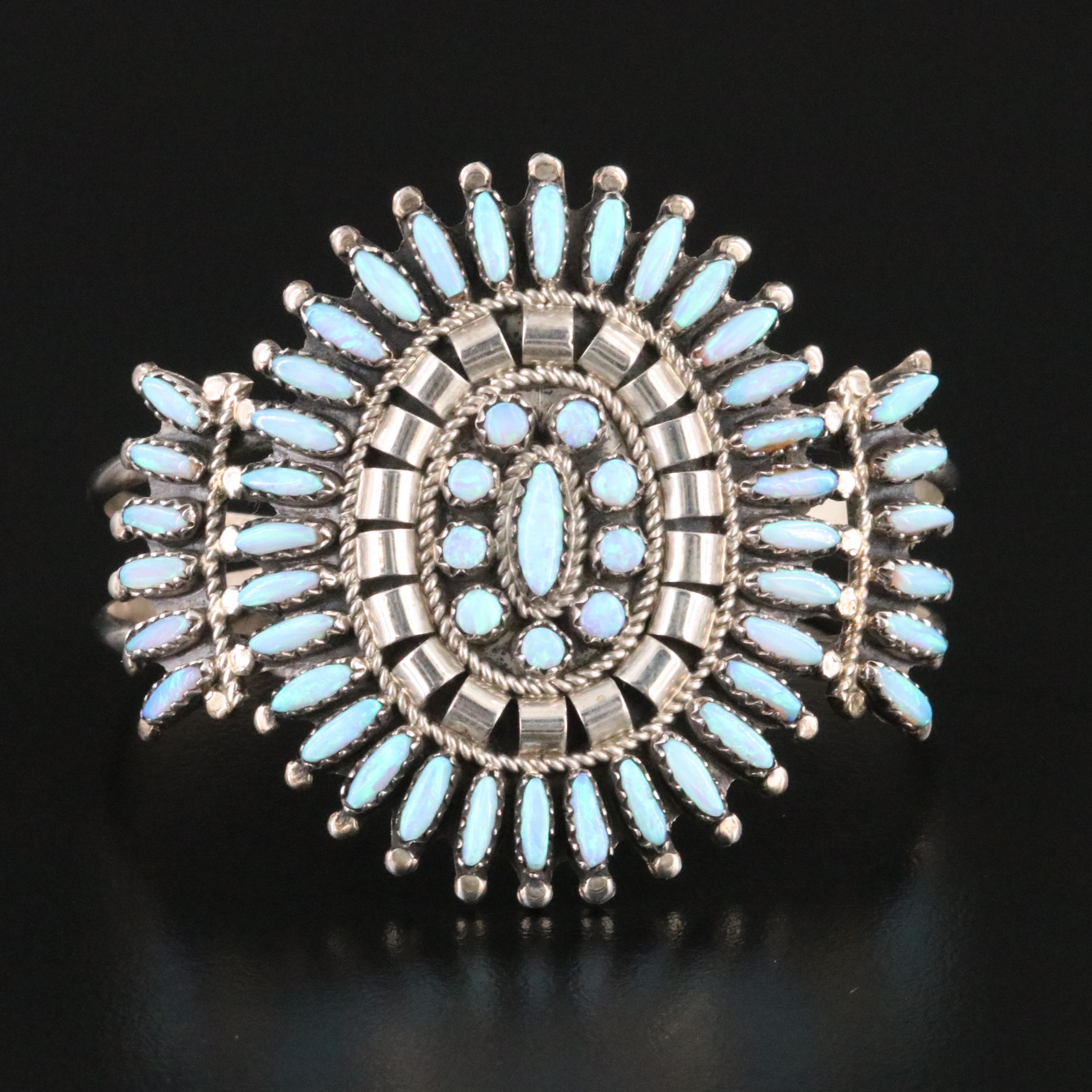 Nathanial and Rosemary Nez Navajo Diné Sterling Opal Needlepoint Cuff