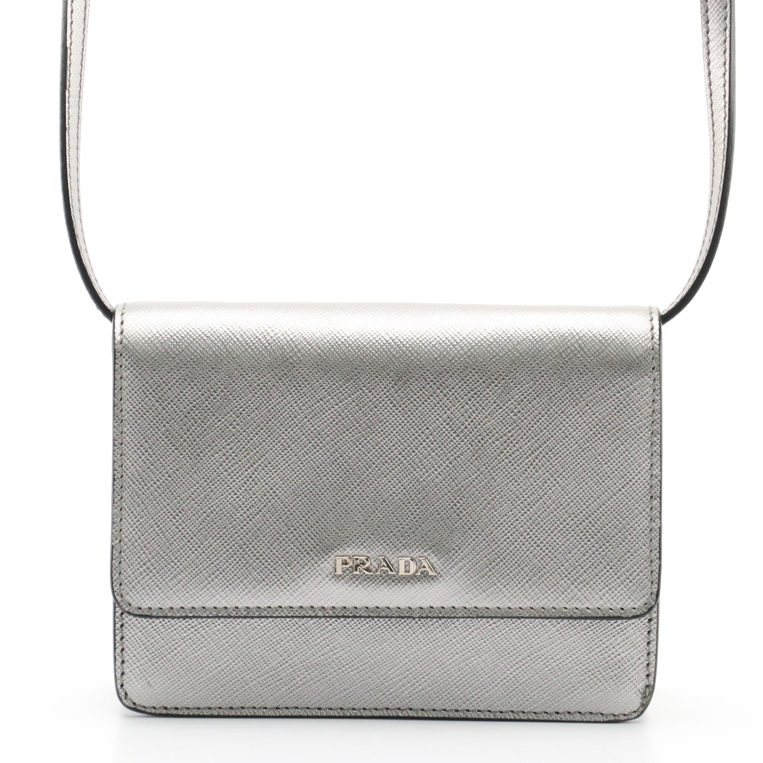 Prada Small Crossbody Bag in Cromo Saffiano Lux Leather