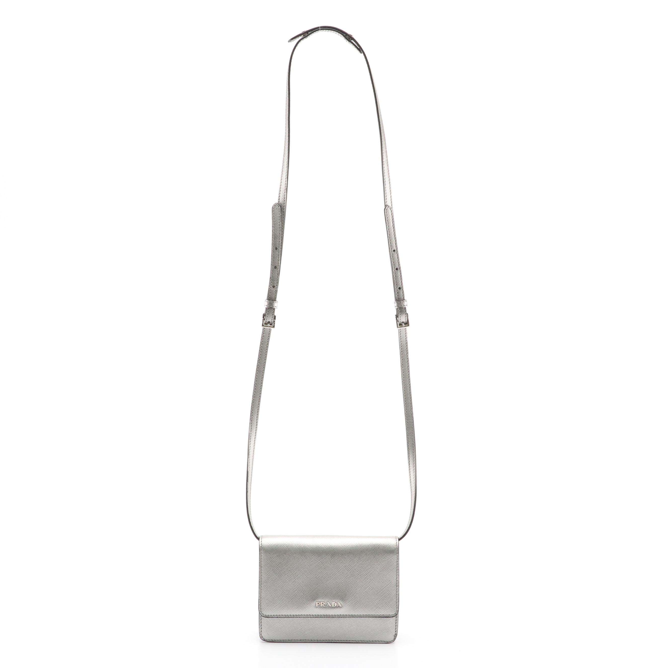Prada Small Crossbody Bag in Cromo Saffiano Lux Leather