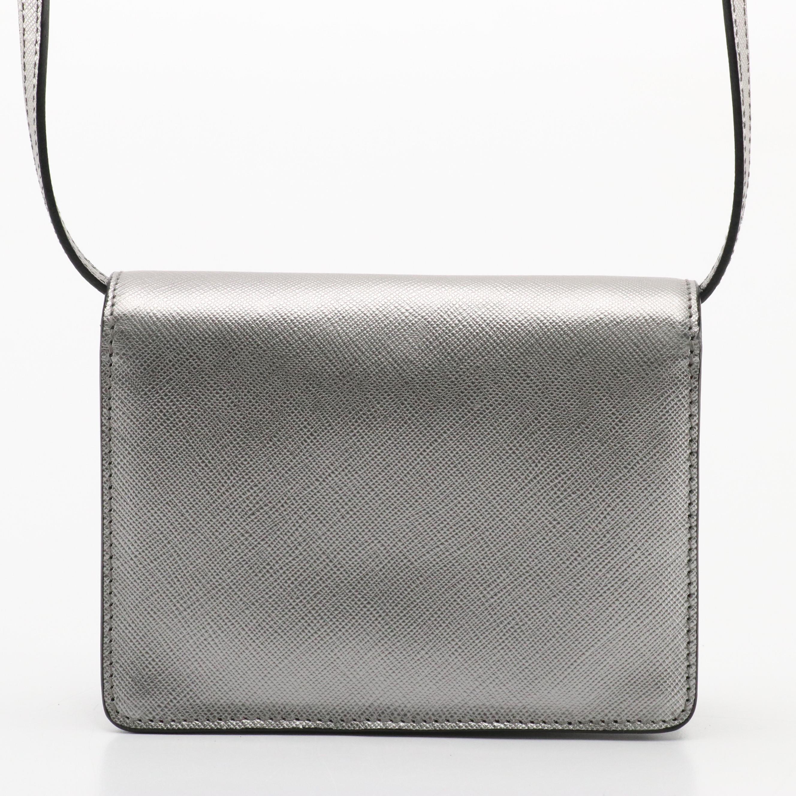 Prada Small Crossbody Bag in Cromo Saffiano Lux Leather