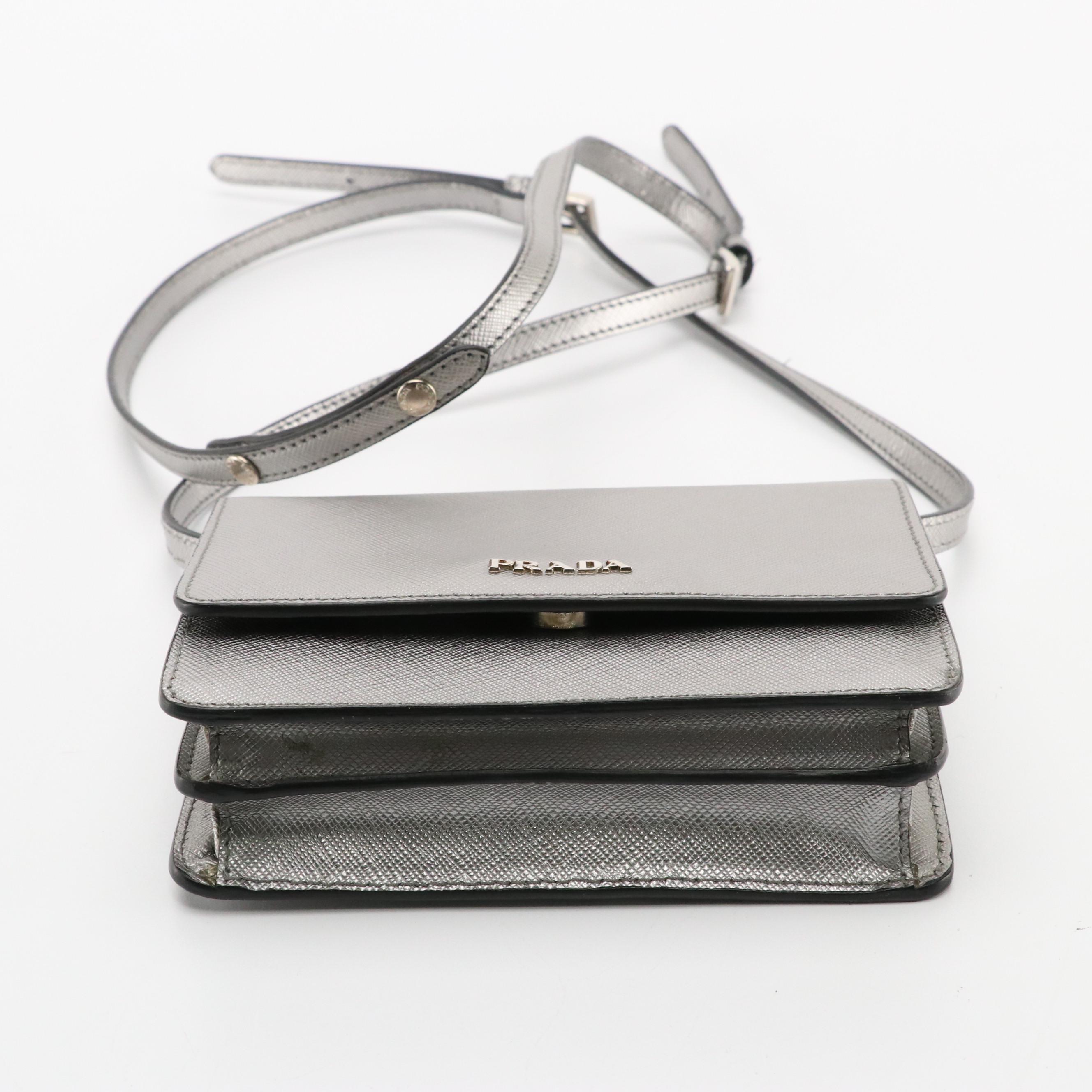 Prada Small Crossbody Bag in Cromo Saffiano Lux Leather