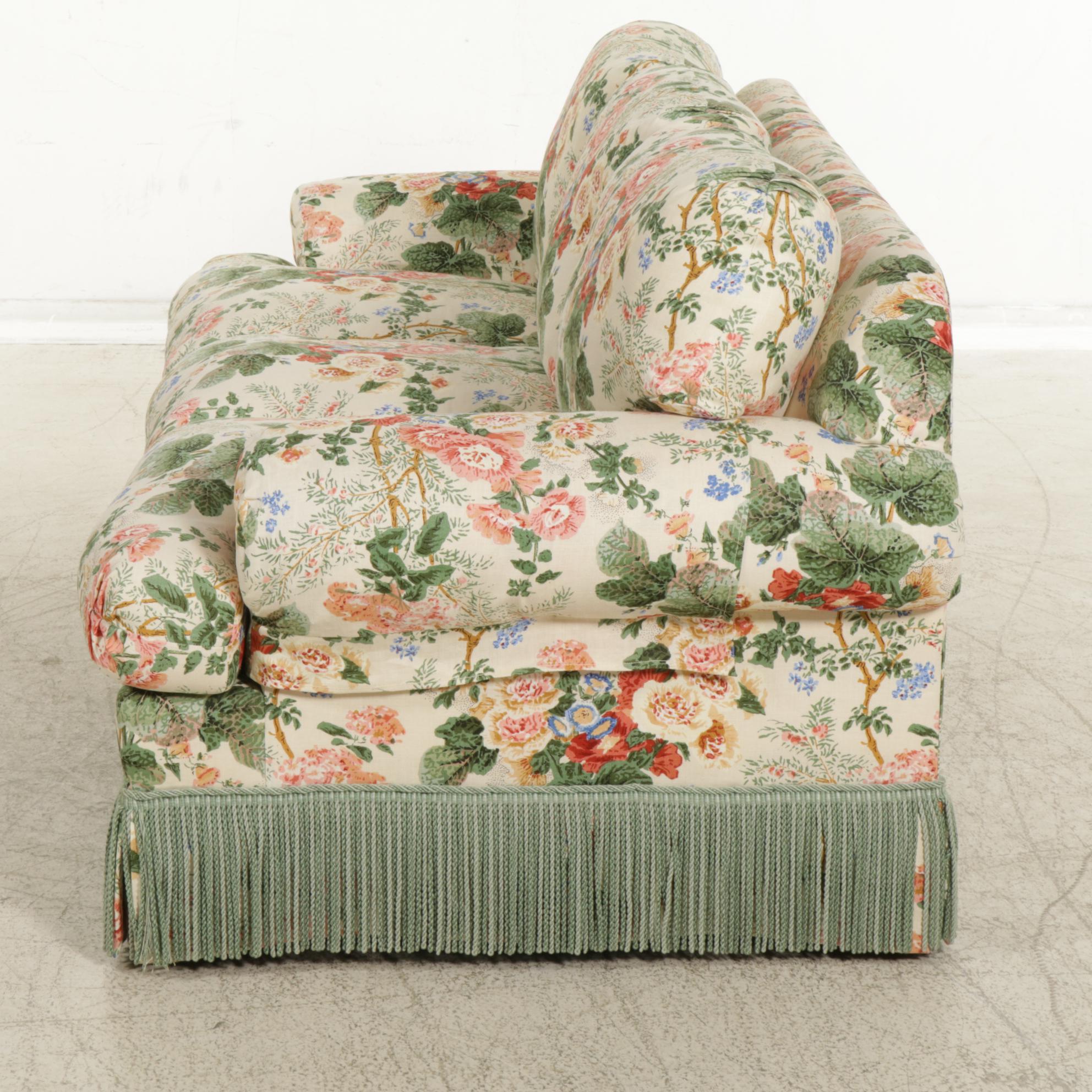 Heirloom Custom Upholstered Sofa with Mullion Fringe Trim, Late 20th Century