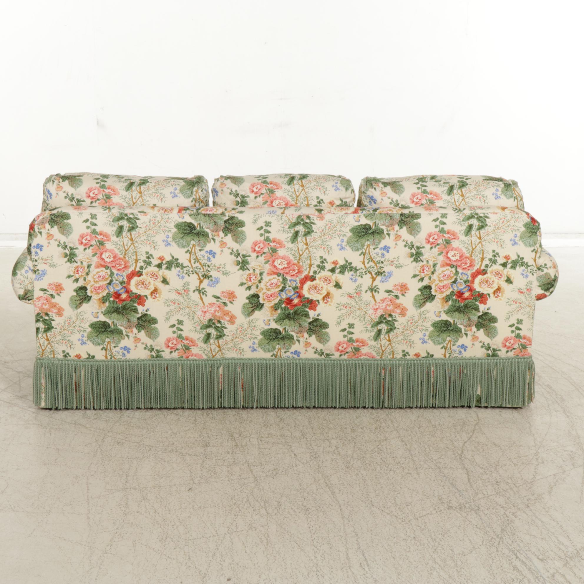 Heirloom Custom Upholstered Sofa with Mullion Fringe Trim, Late 20th Century