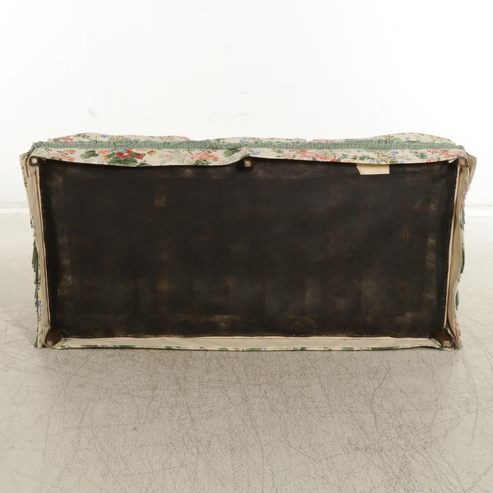 Heirloom Custom Upholstered Sofa with Mullion Fringe Trim, Late 20th Century