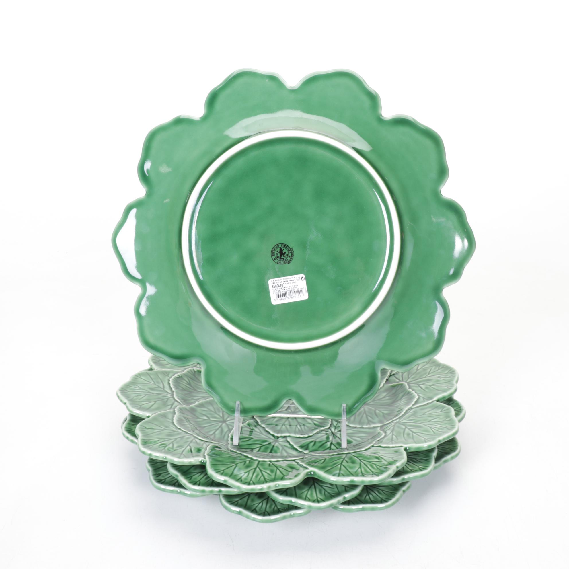 Bordallo Pinheiro "Geranium Green" Majolica Style Set of Four Dinner Plates