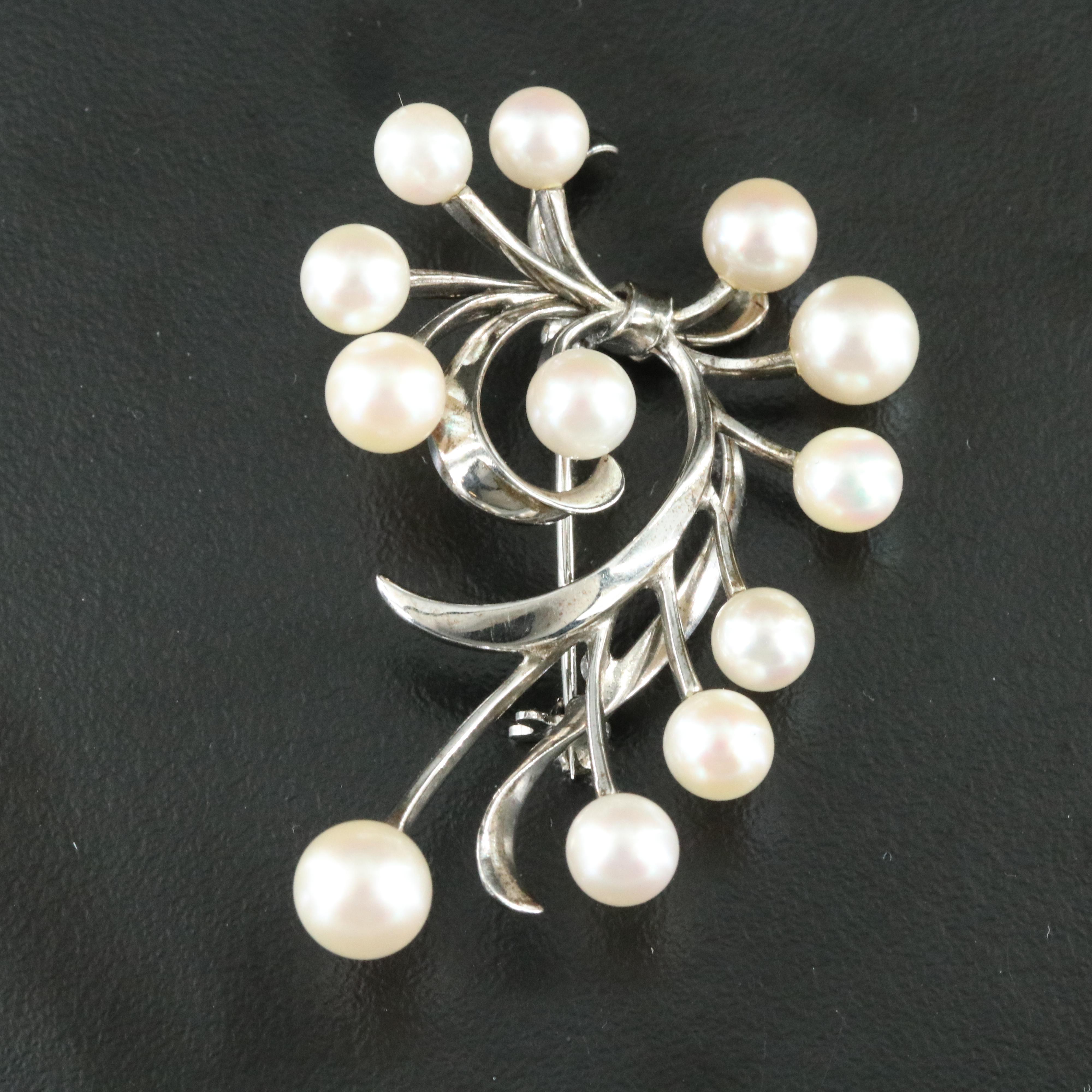Mikimoto Sterling Pearl Spray Brooch