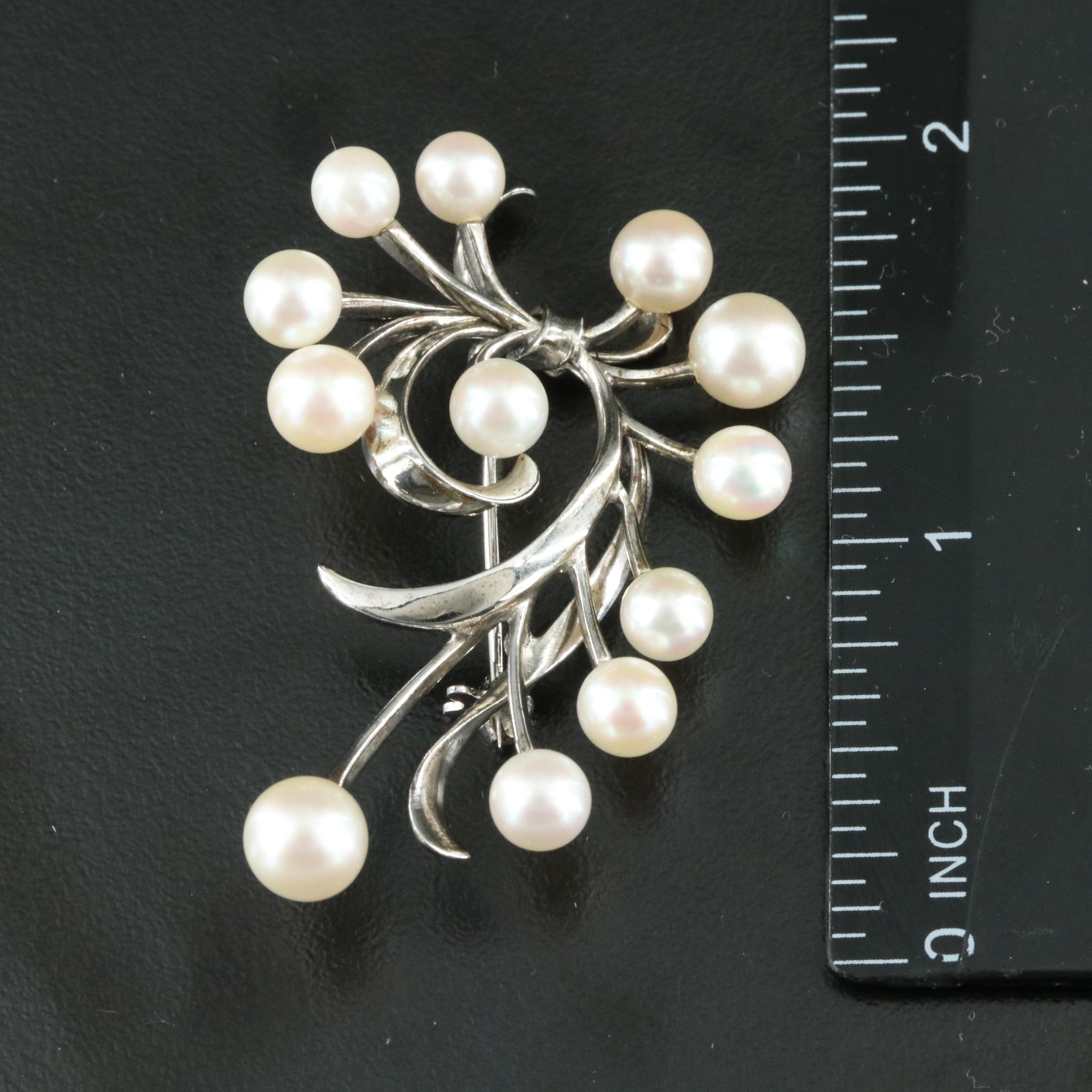 Mikimoto Sterling Pearl Spray Brooch