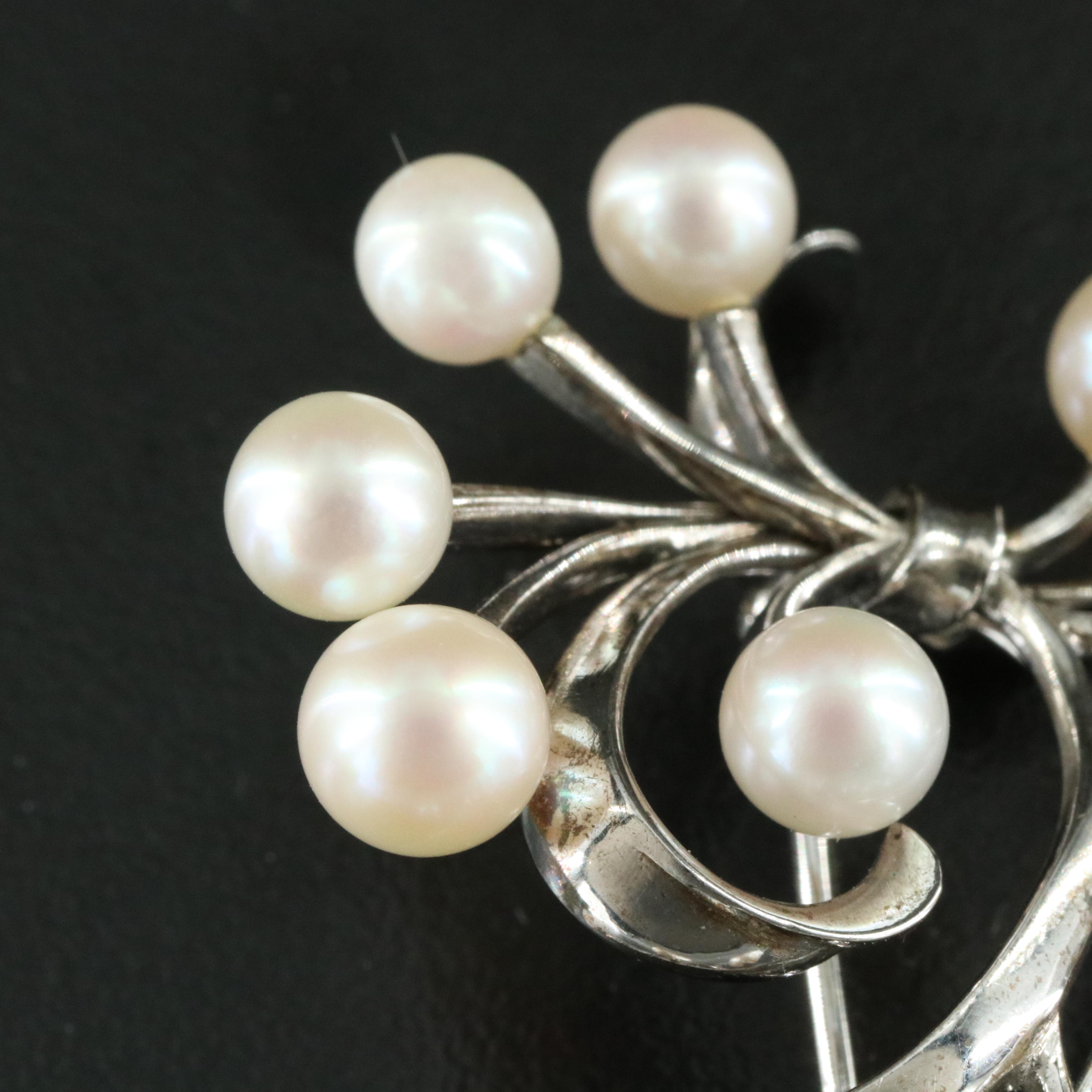 Mikimoto Sterling Pearl Spray Brooch