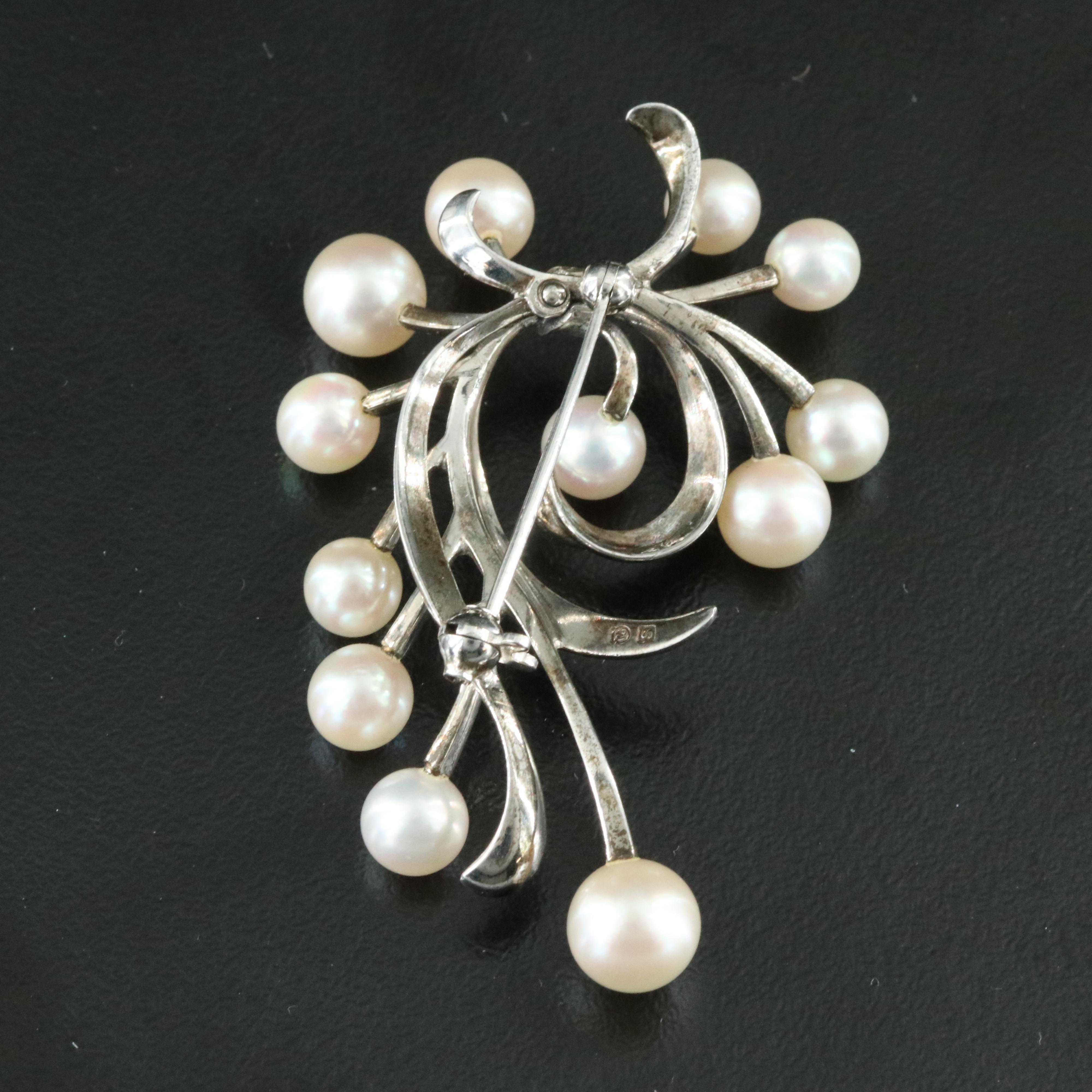 Mikimoto Sterling Pearl Spray Brooch