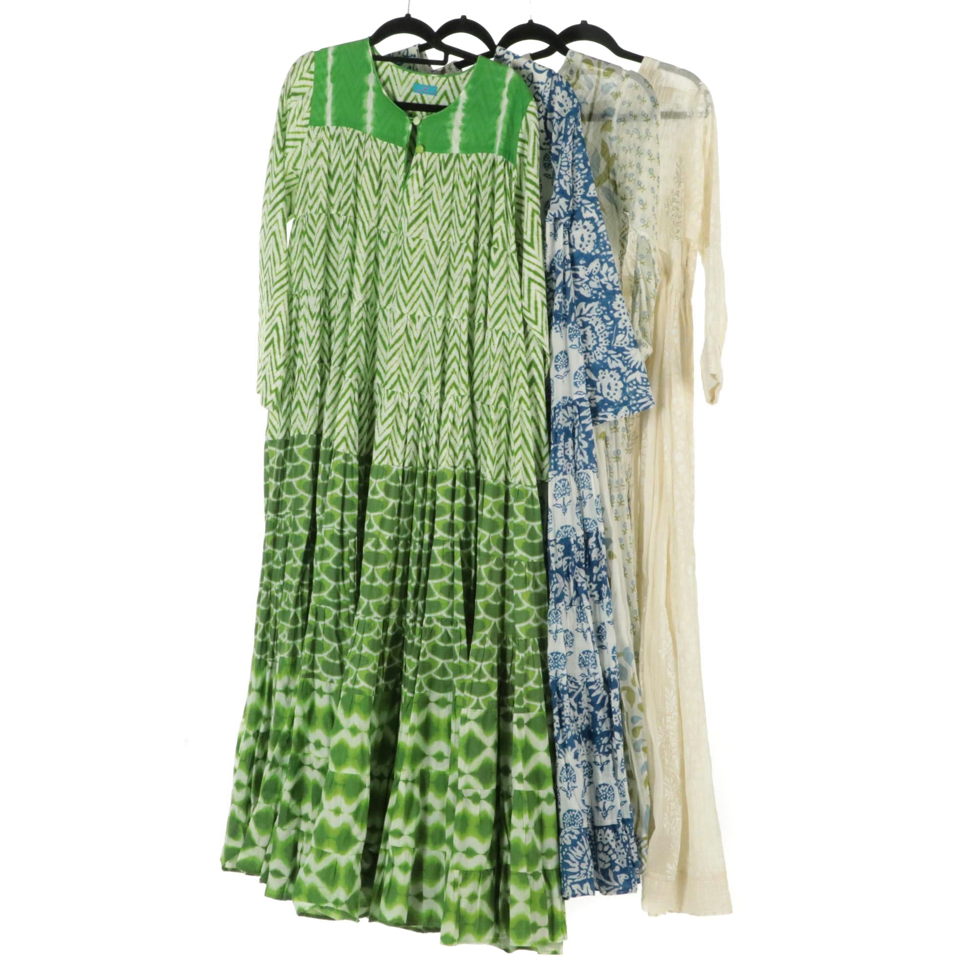 Orient 499 Patterned and Tiered Long-Sleeve Maxi Dresses