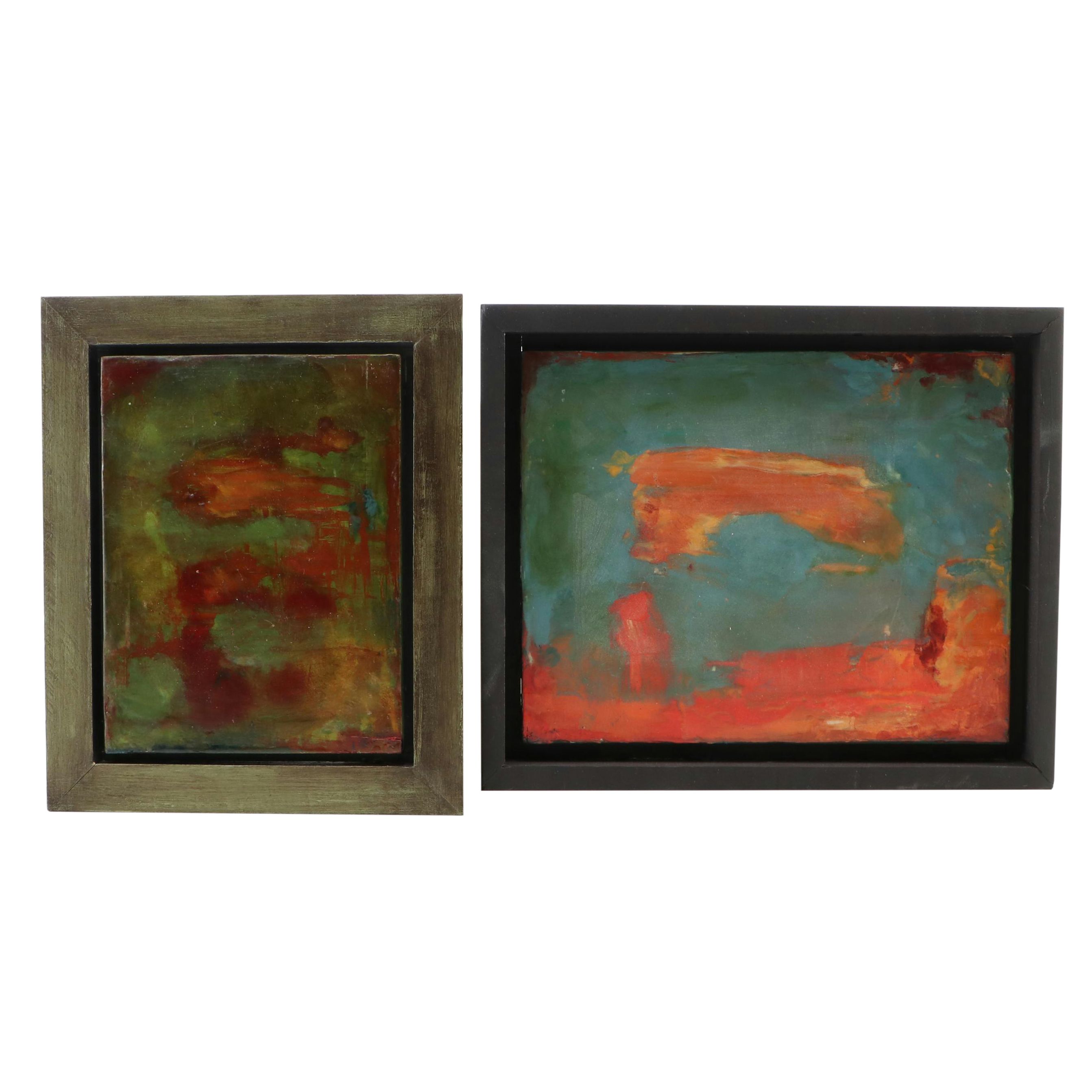 Pair of Charlotte Terrell Abstract Oil Paintings "Descending" and "Smoldering"