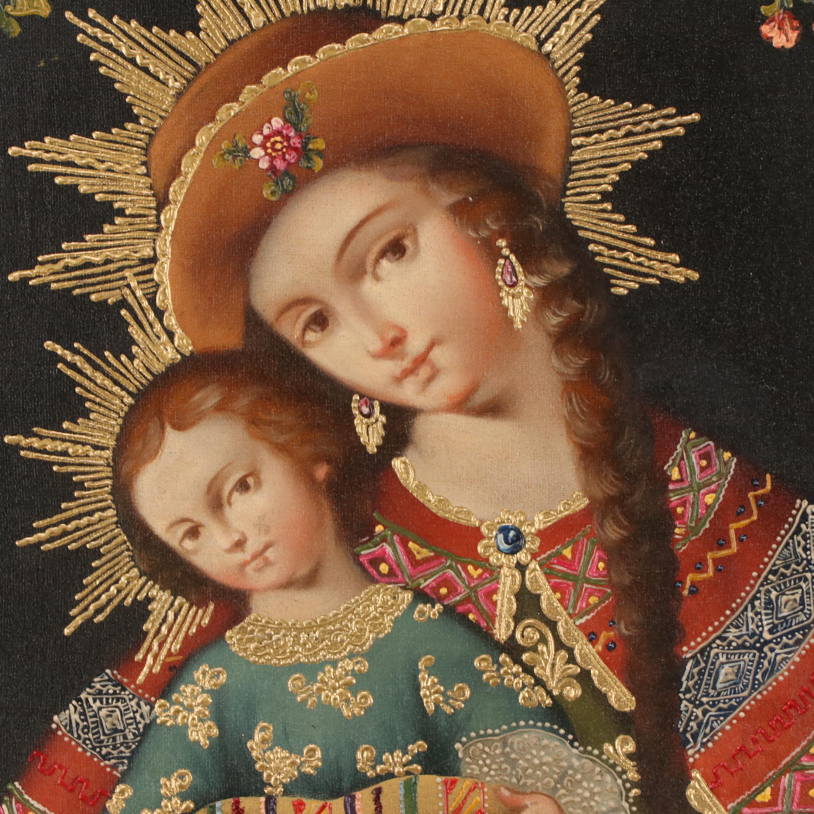 Ernesto Zuñiga Oil Painting "Virgin Mary and the Child Jesus, Andean Version"