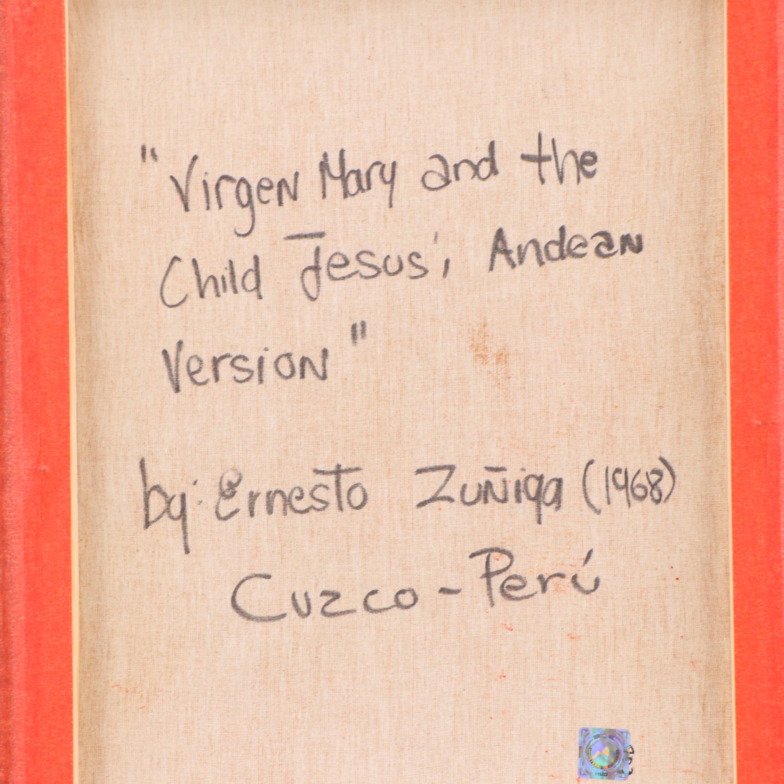 Ernesto Zuñiga Oil Painting "Virgin Mary and the Child Jesus, Andean Version"
