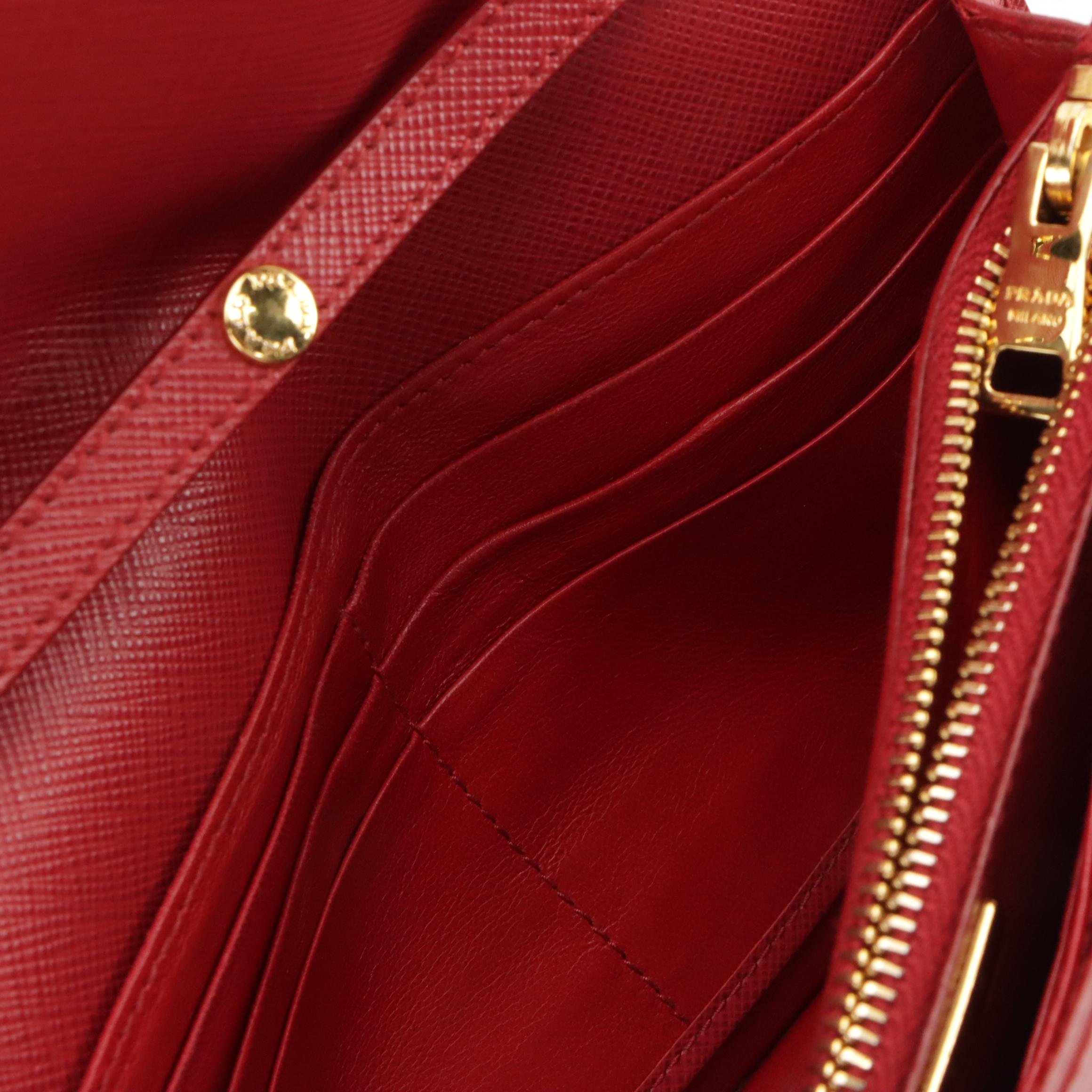 Prada Bow Flap Crossbody Clutch Bag in Rouge Saffiano Leather