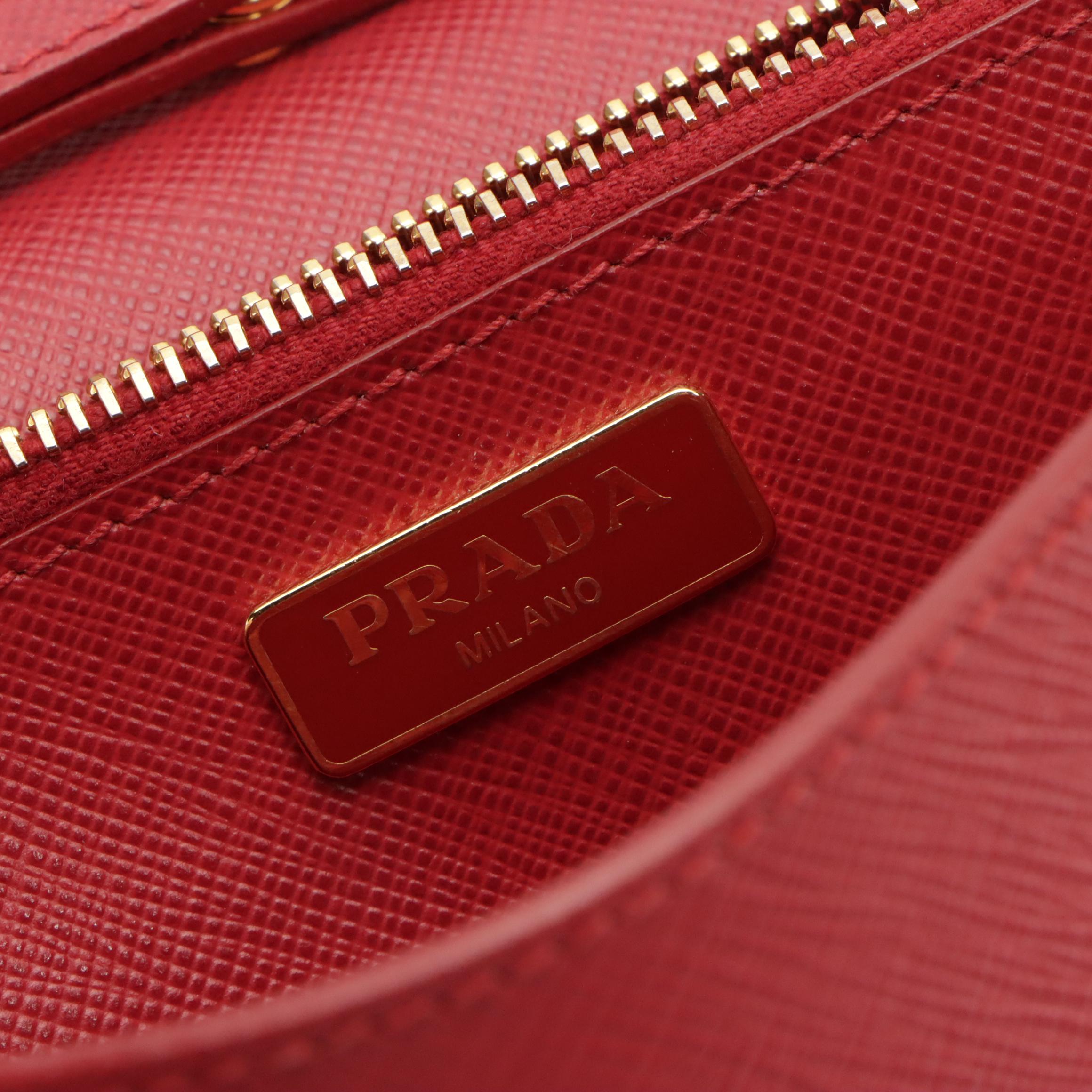 Prada Bow Flap Crossbody Clutch Bag in Rouge Saffiano Leather