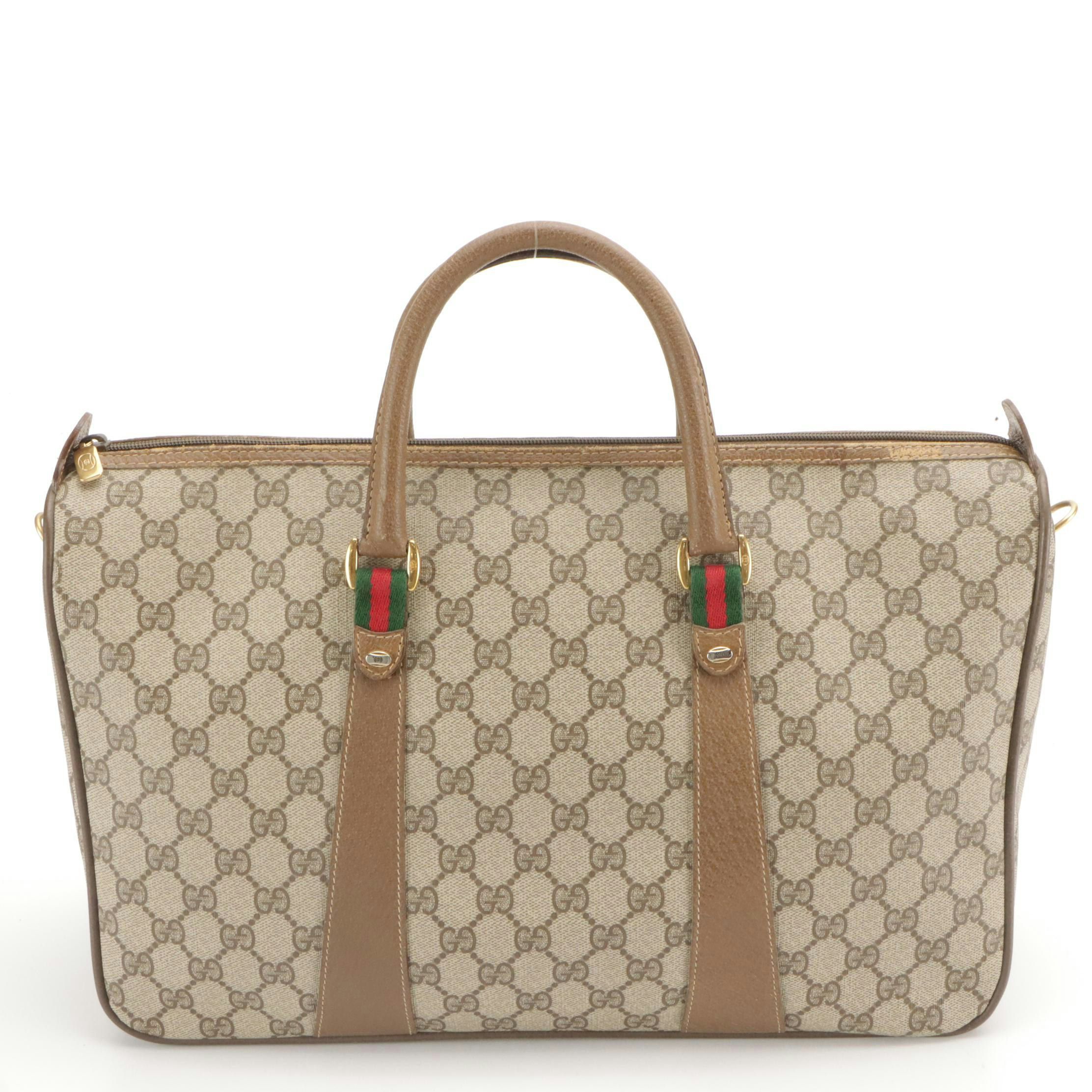 Gucci Accessory Collection Zip Tote in GG Supreme Canvas with Leather Trim