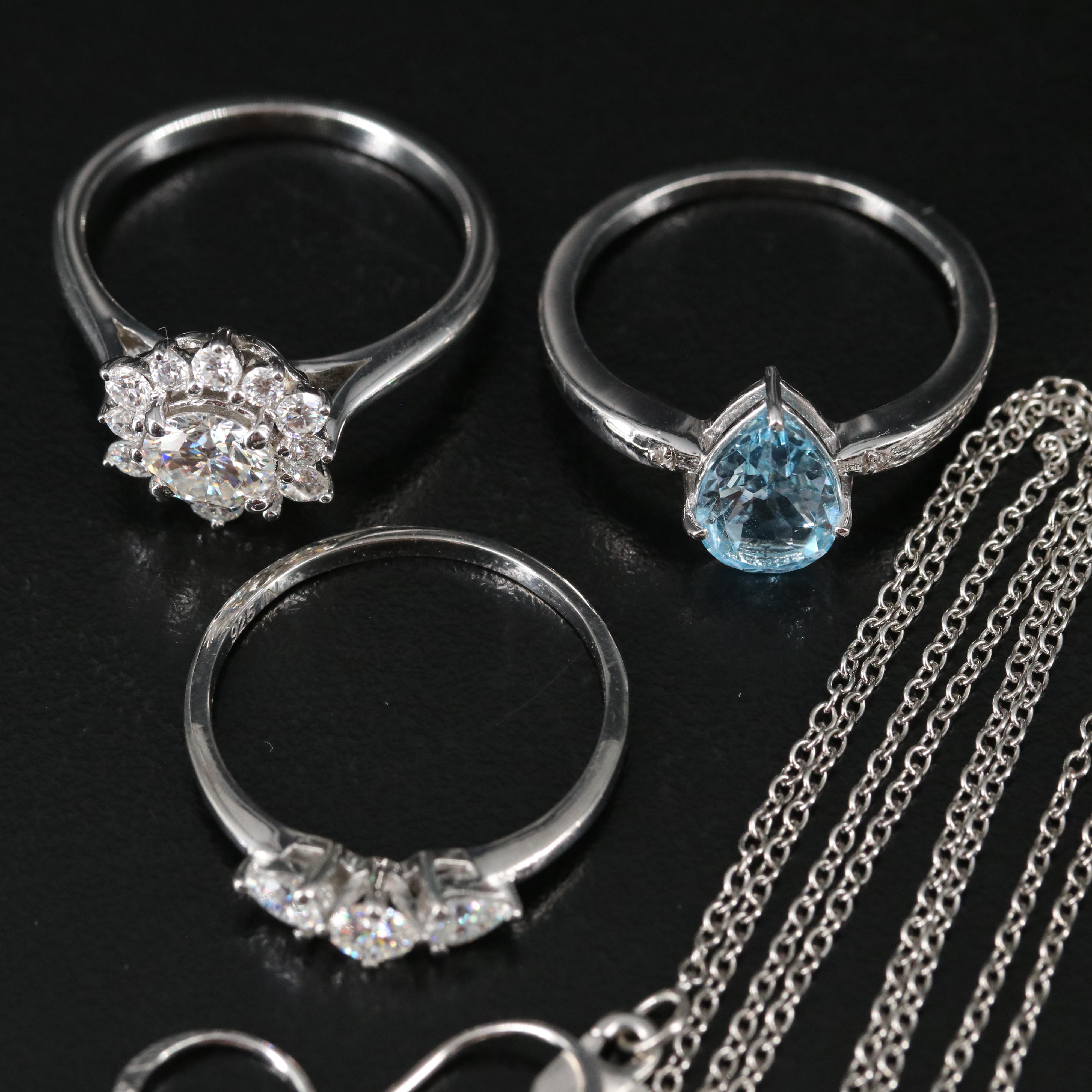 14 Assorted Sterling Silver Rings, Necklaces, Earrings, and Pendants