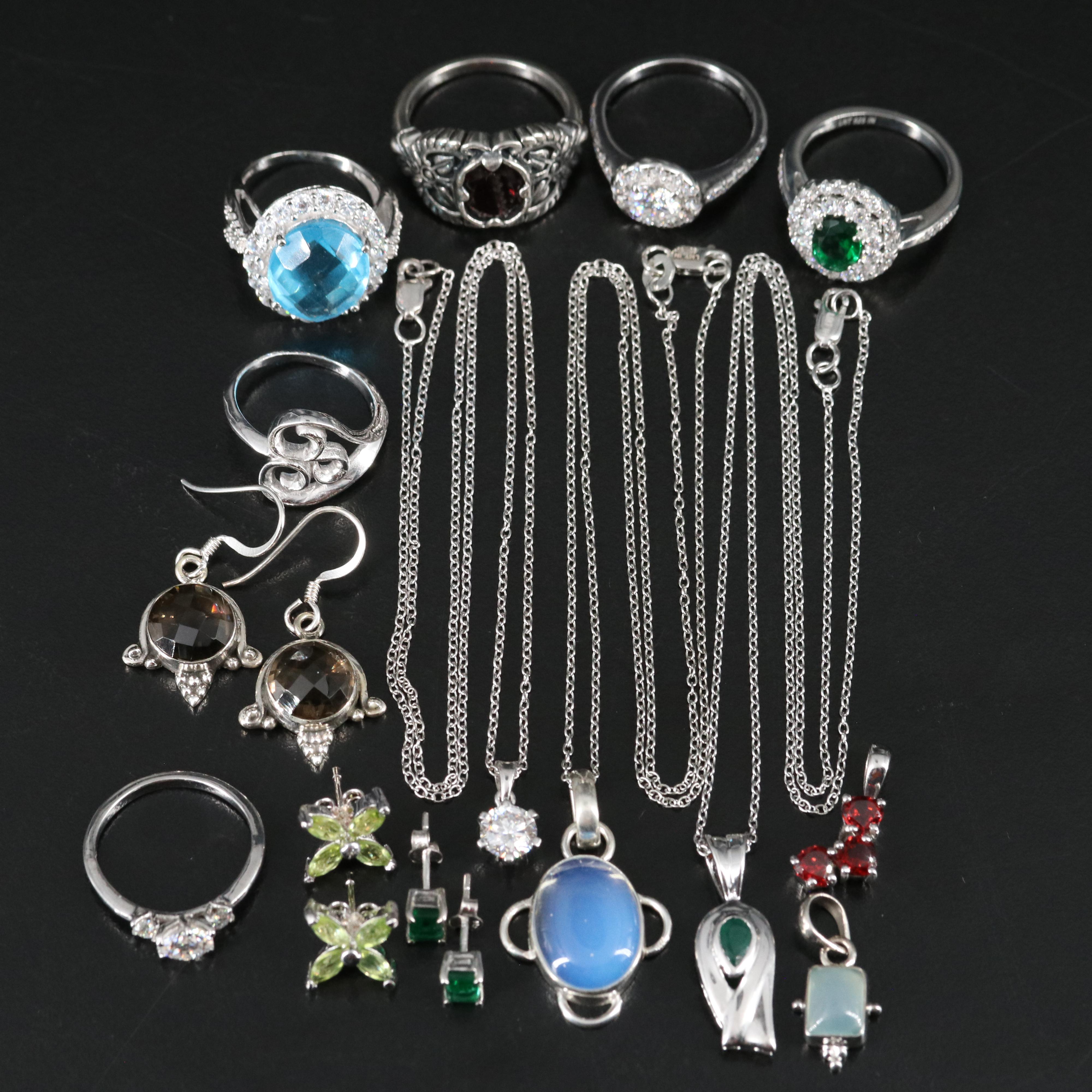 14 Assorted Sterling Silver Rings, Necklaces, Earrings, and Pendants