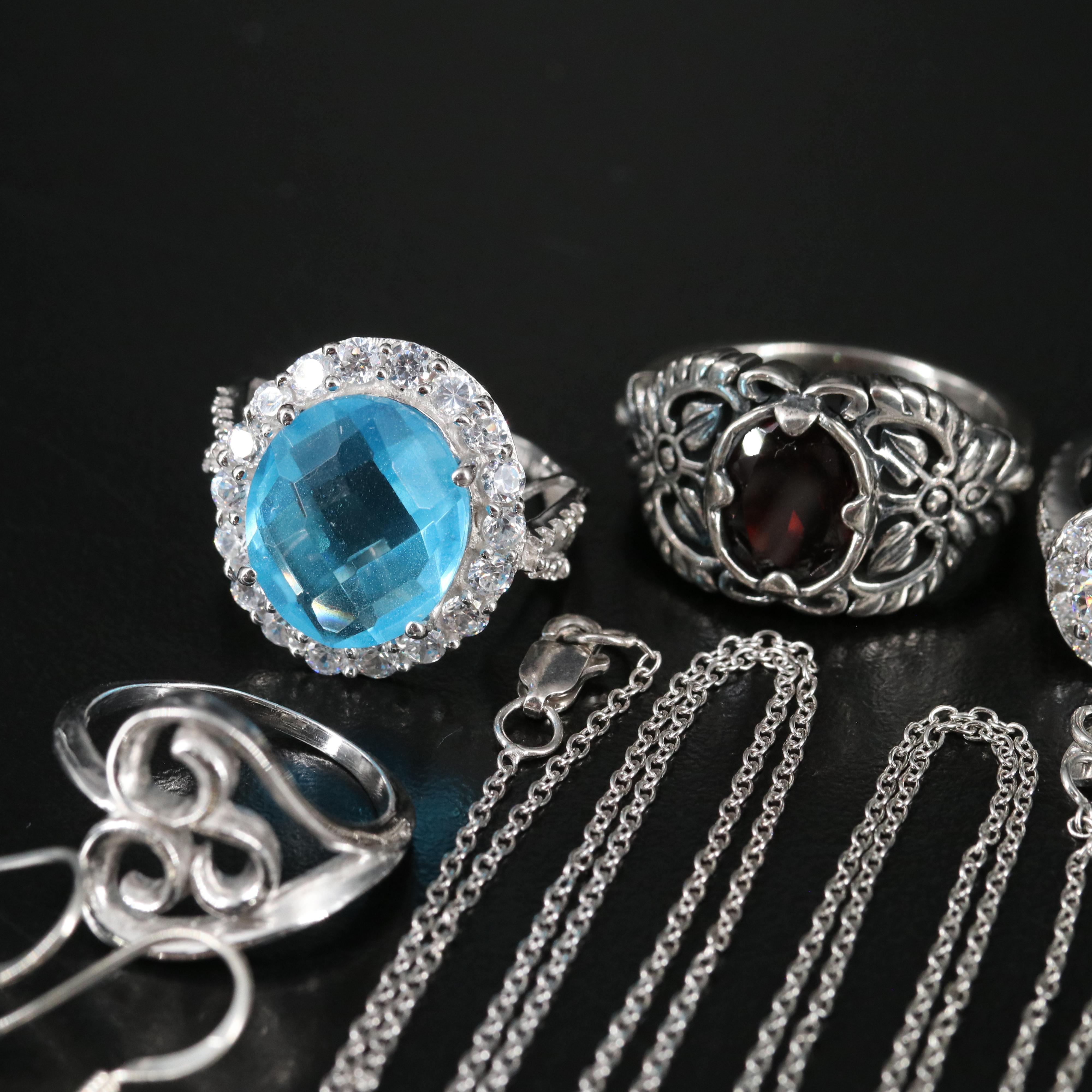 14 Assorted Sterling Silver Rings, Necklaces, Earrings, and Pendants