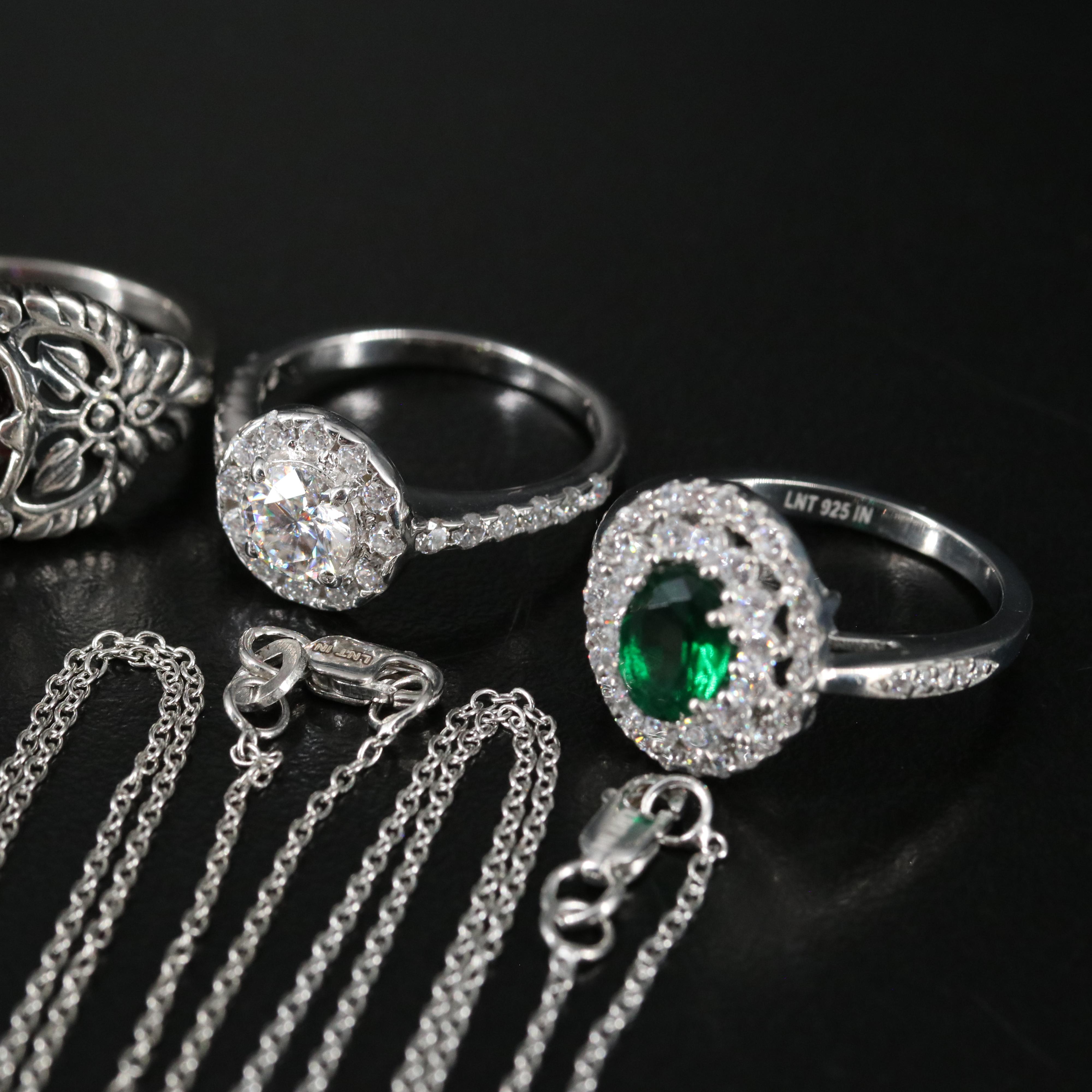 14 Assorted Sterling Silver Rings, Necklaces, Earrings, and Pendants