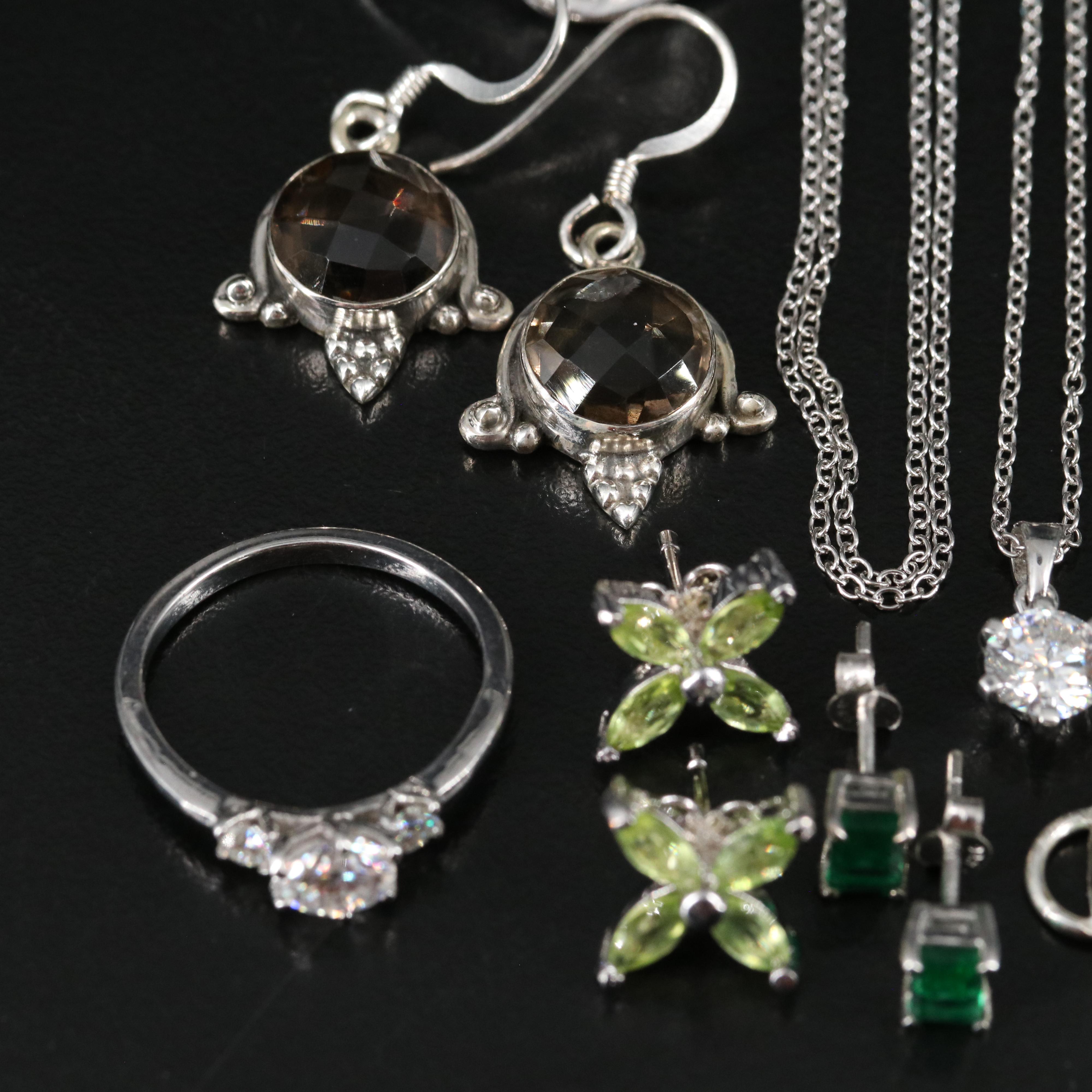 14 Assorted Sterling Silver Rings, Necklaces, Earrings, and Pendants