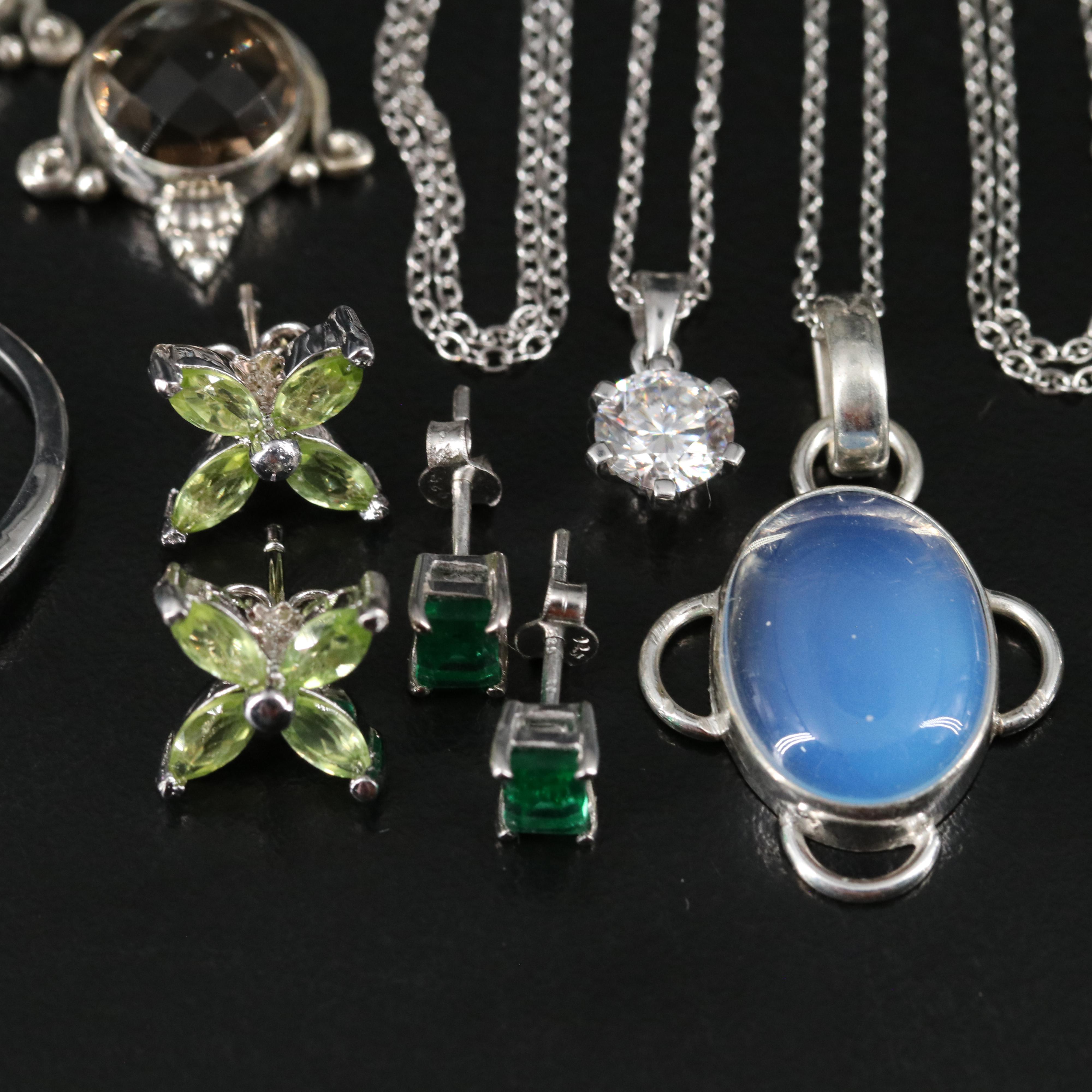 14 Assorted Sterling Silver Rings, Necklaces, Earrings, and Pendants