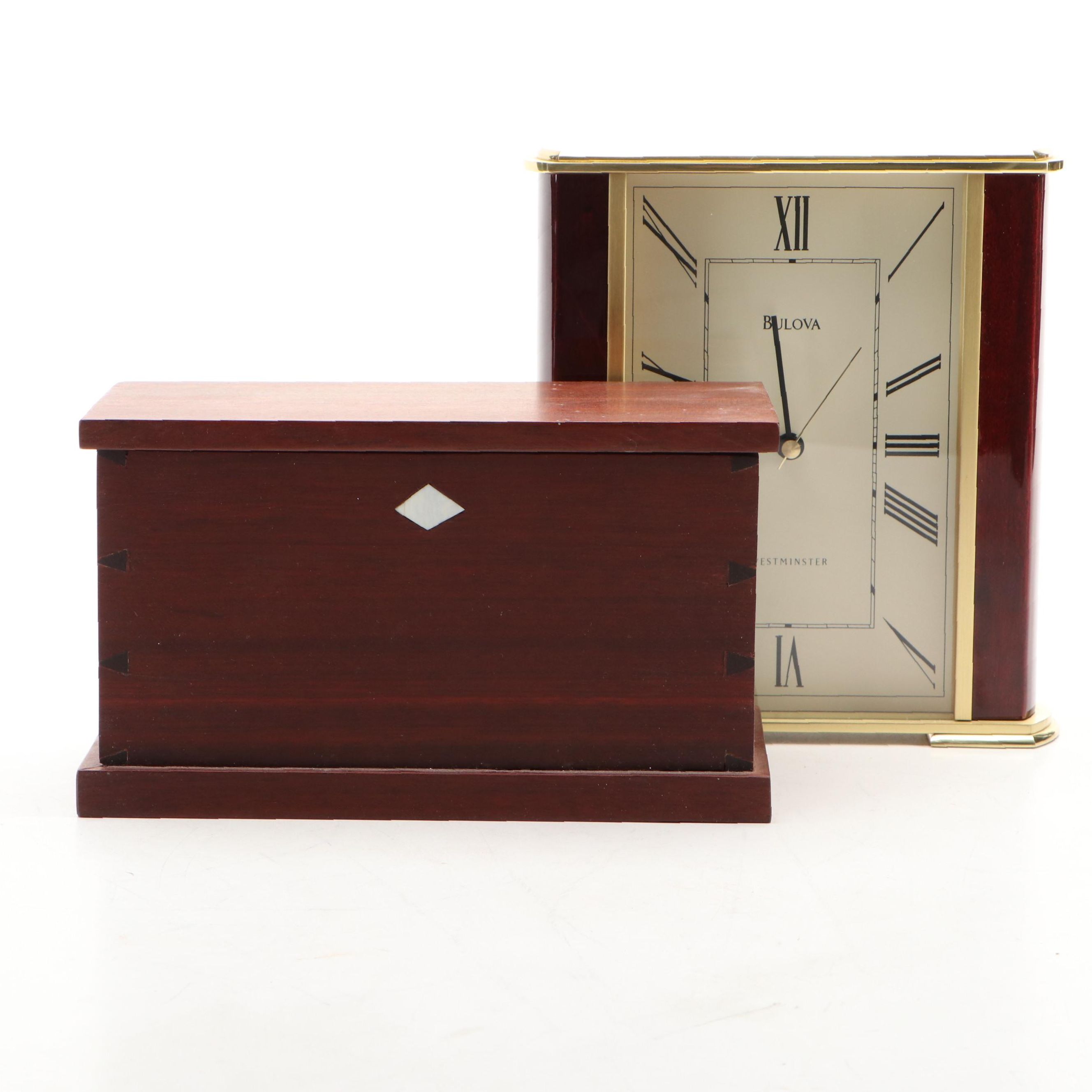 Bulova Mantel Clock with Wood Box