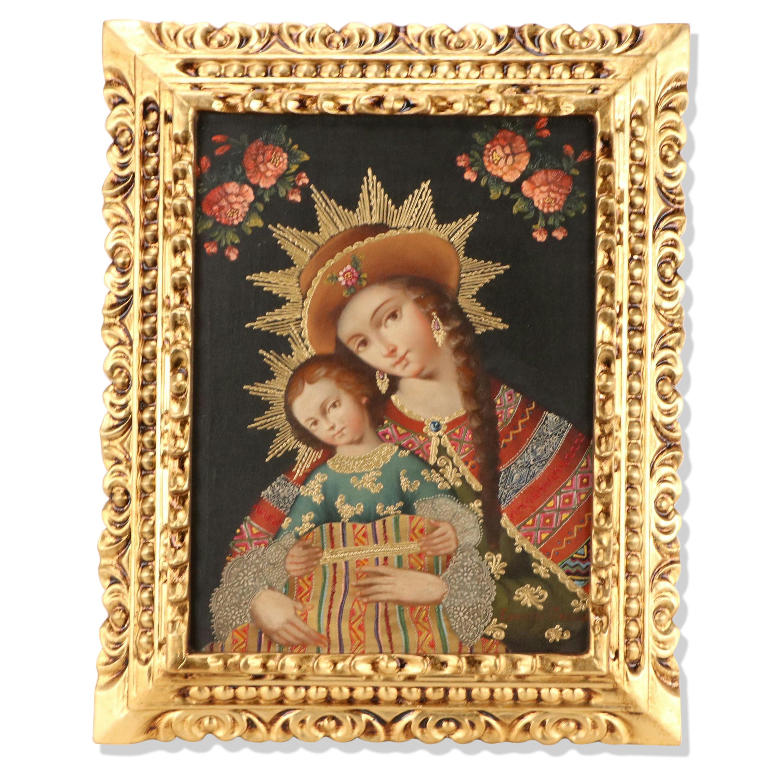 Ernesto Zuñiga Oil Painting "Virgin Mary and the Child Jesus, Andean Version"