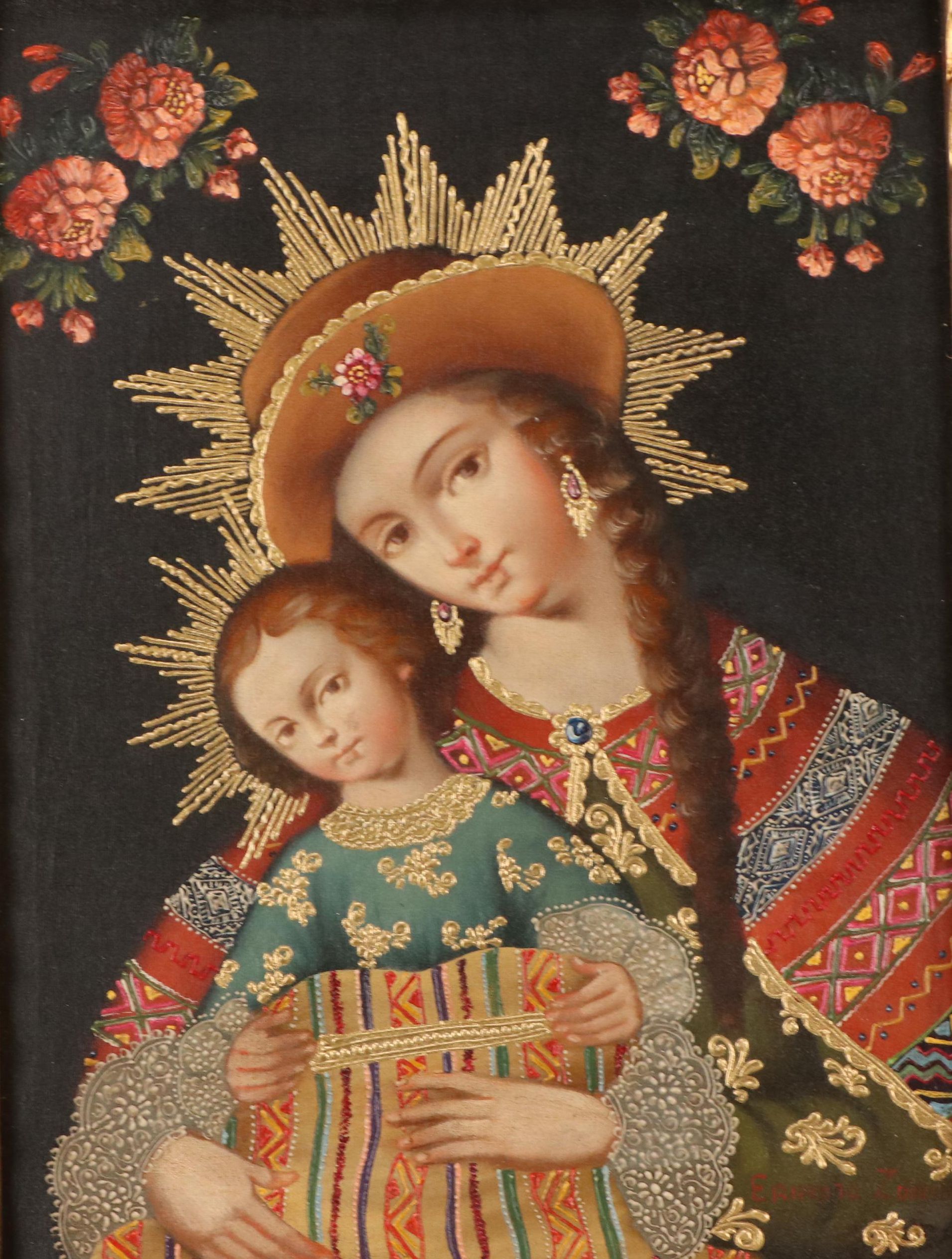 Ernesto Zuñiga Oil Painting "Virgin Mary and the Child Jesus, Andean Version"