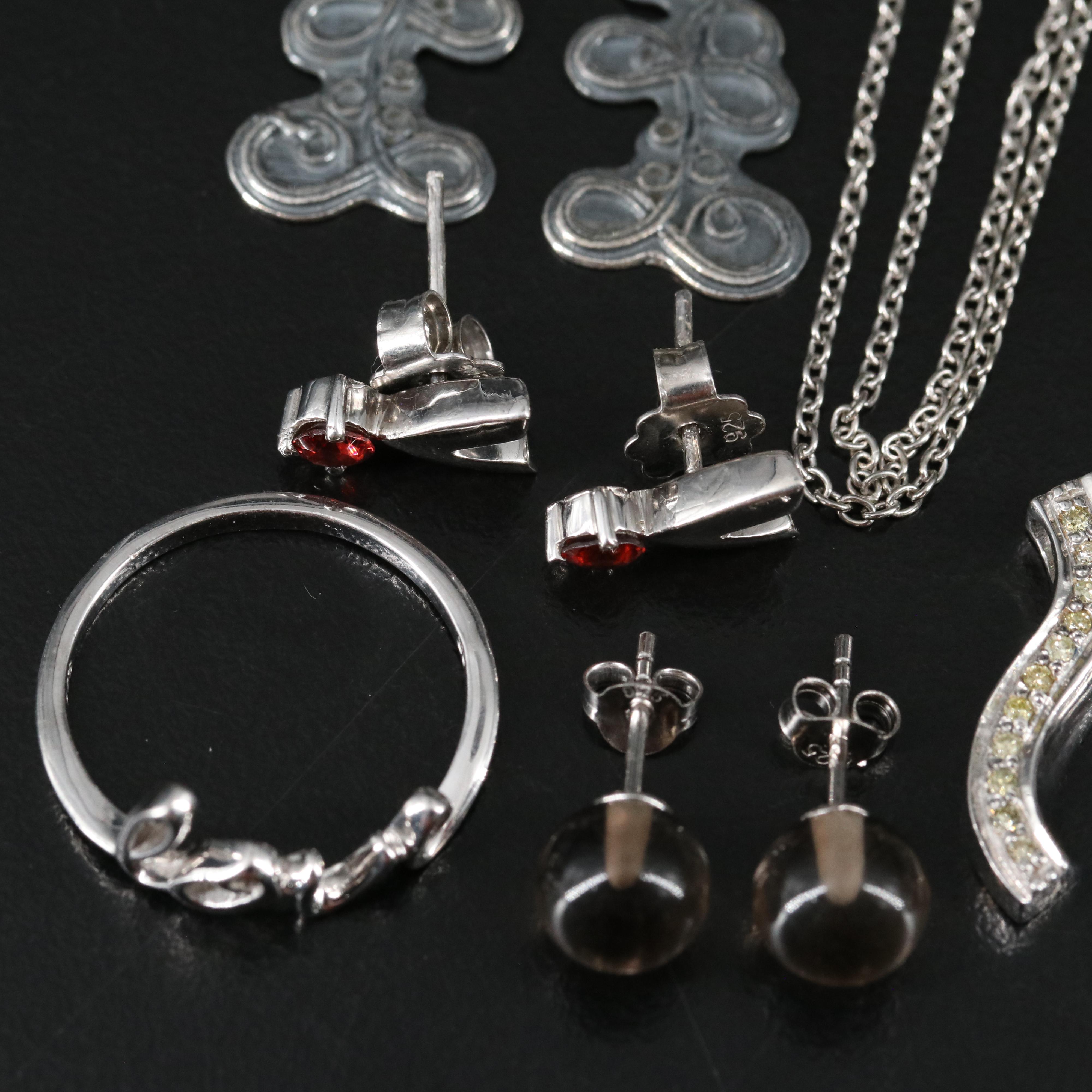 14 Assorted Sterling Silver Rings, Necklaces, Earrings, and Pendants