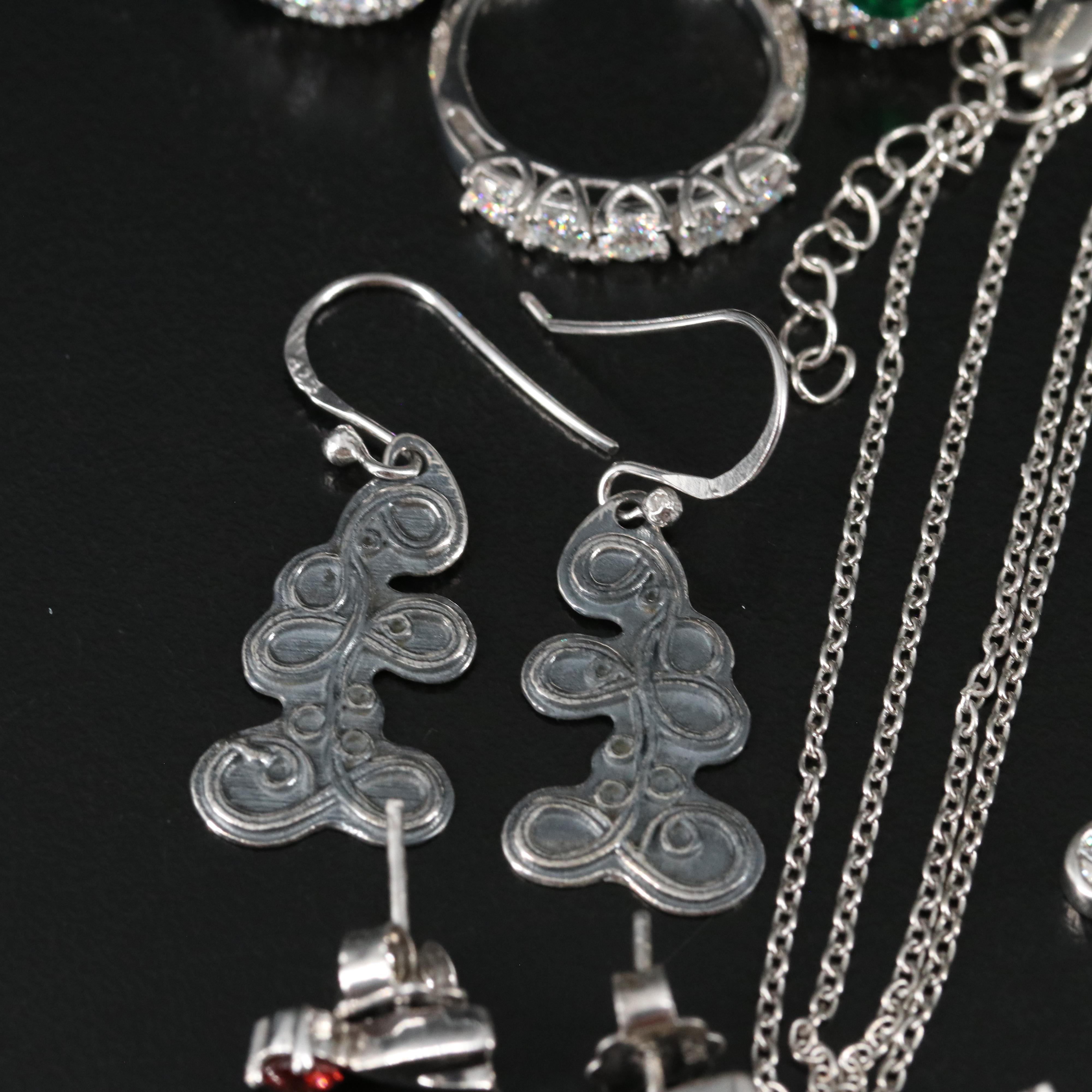 14 Assorted Sterling Silver Rings, Necklaces, Earrings, and Pendants