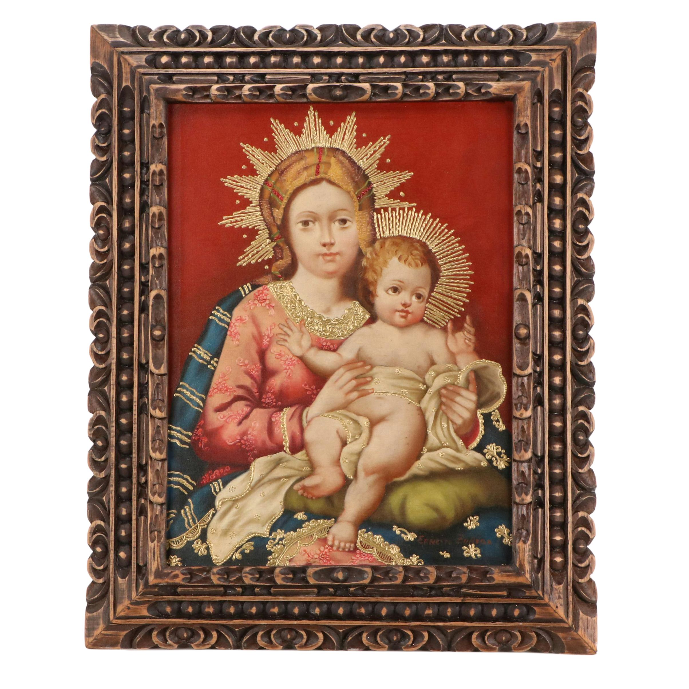 Ernesto Zuñiga Oil Painting "The Virgin Mary and Child Jesus"