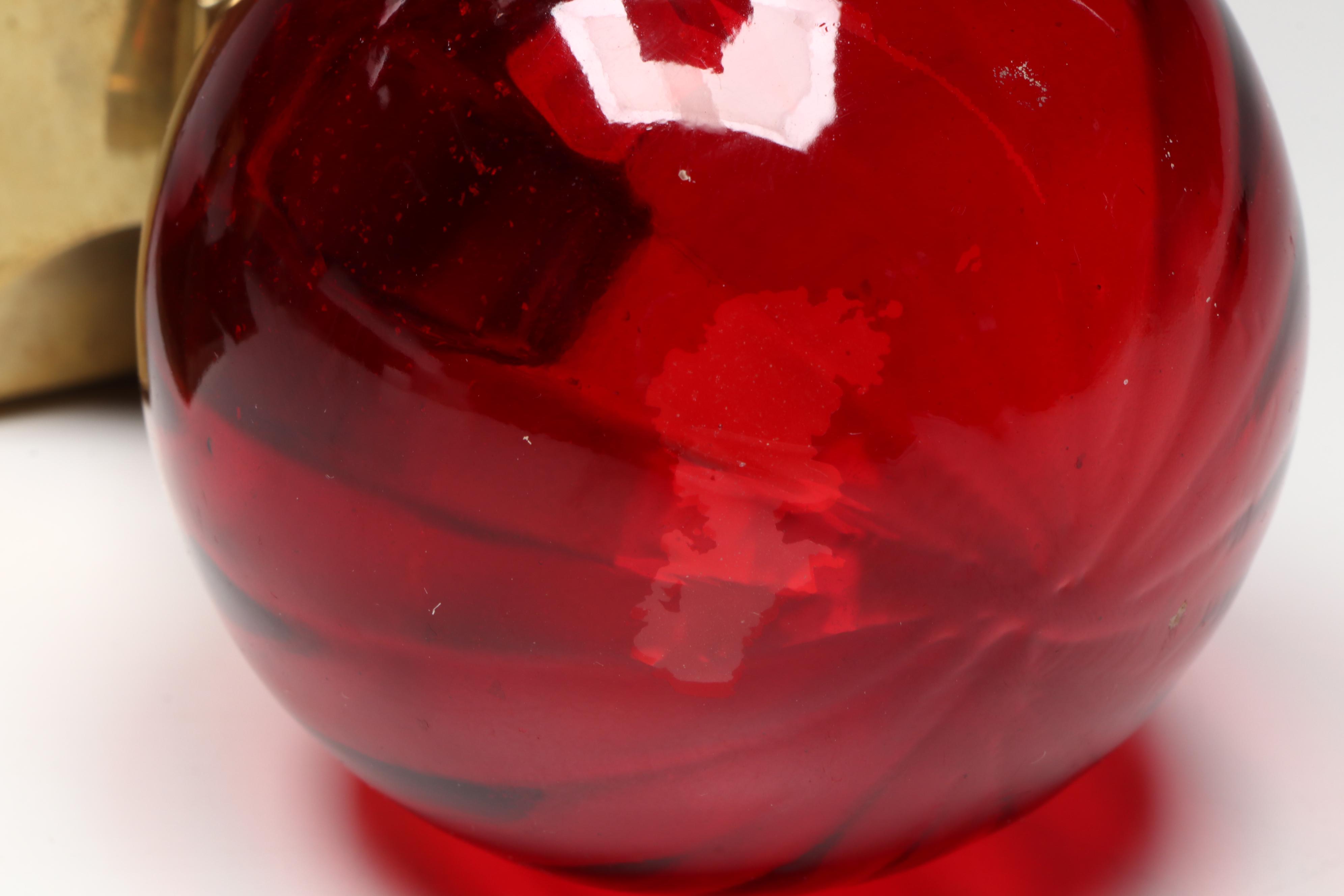 Two's Company Optic Red Glass Orbs on Brass Mounts