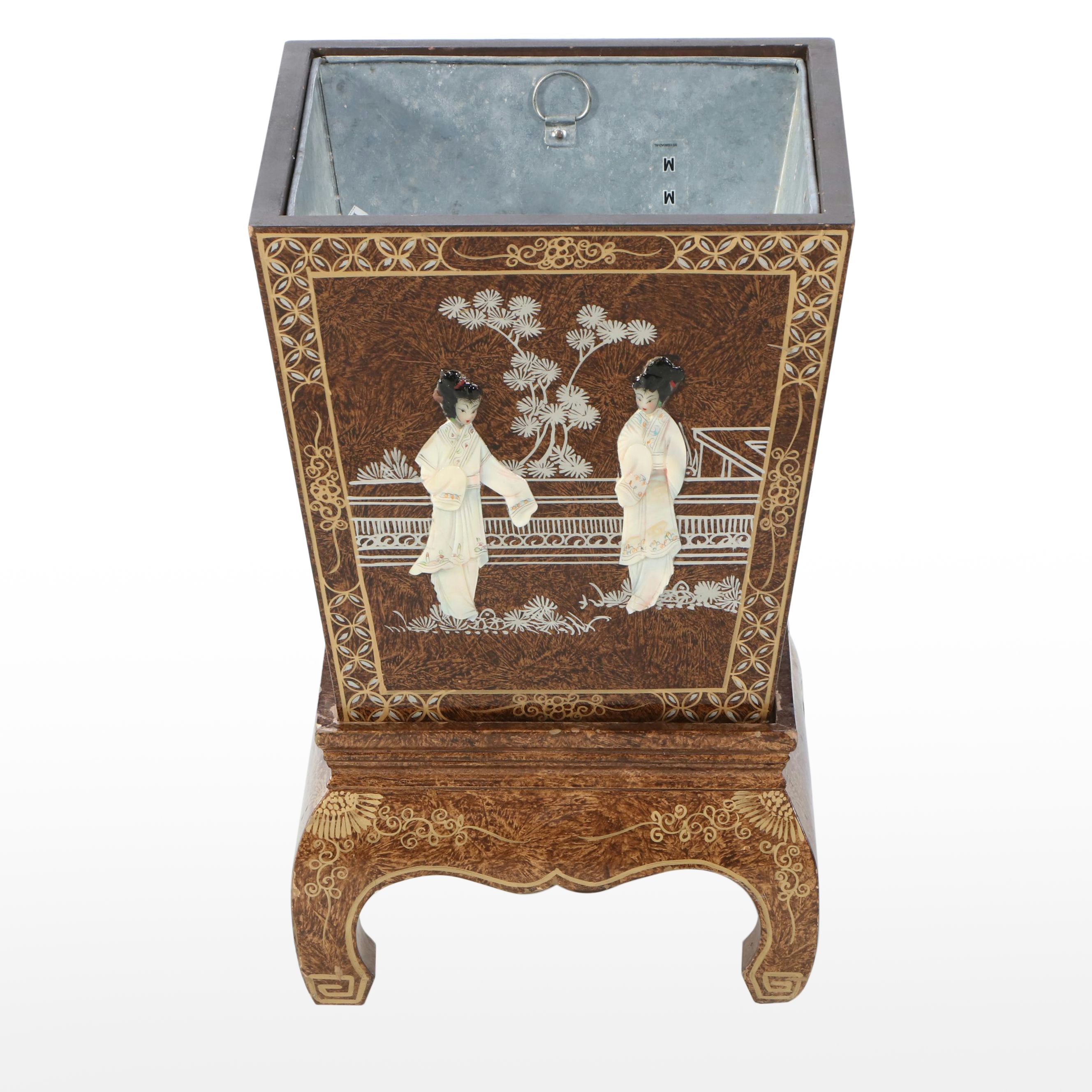 Chinese Paint-Decorated and Embellished Wood Umbrella Stand