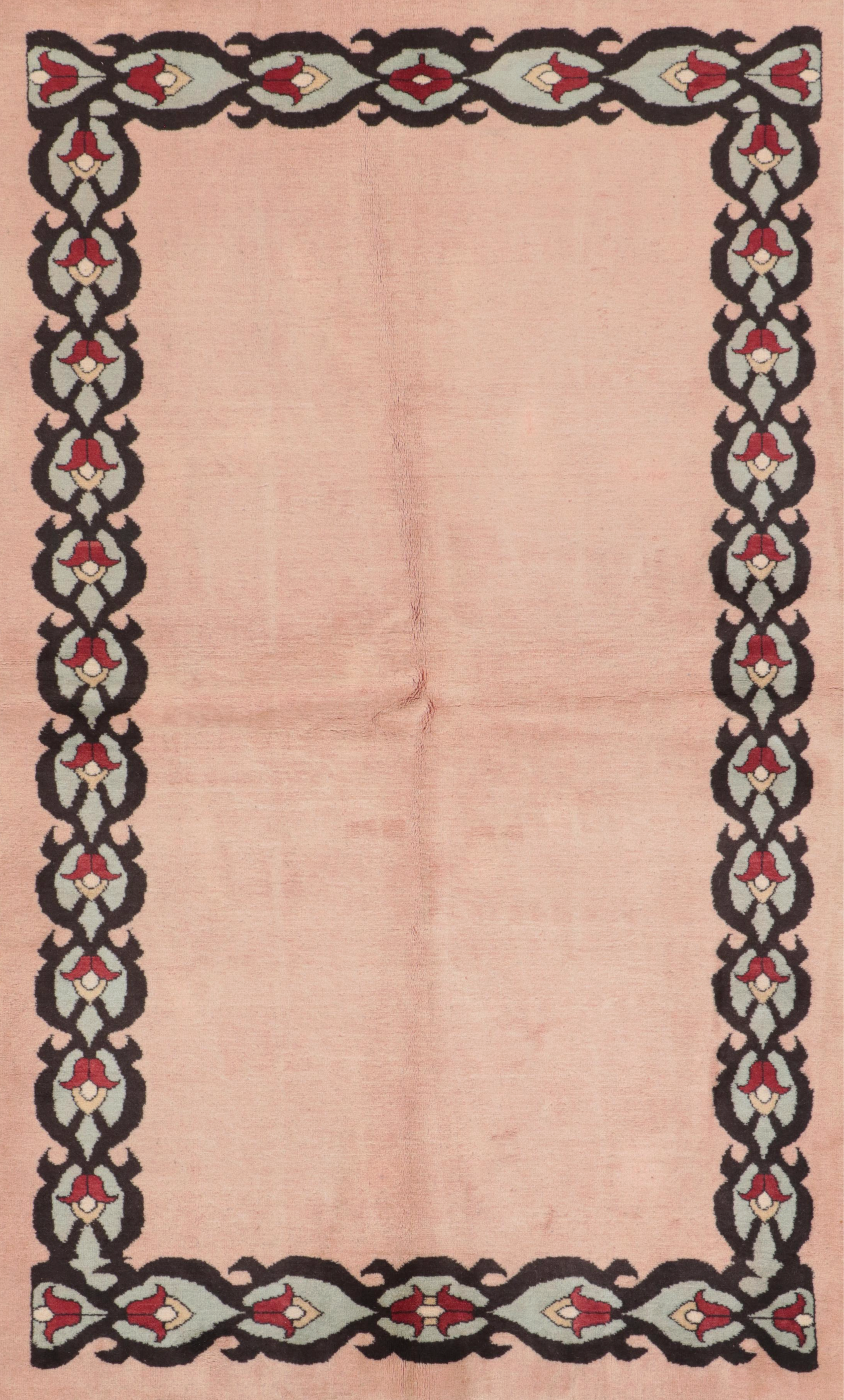 4'11 x 8'5 Hand-Knotted Nepali Contemporary Area Rug with Tulip Border