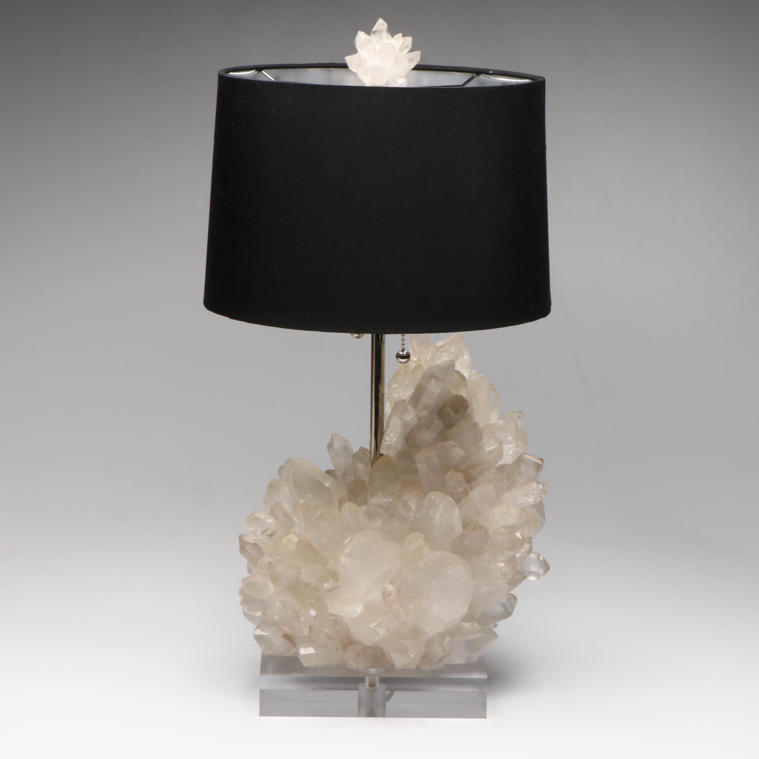 Quartz Crystal Lamp with Tanner Kenzie Black Silk Drum Shade