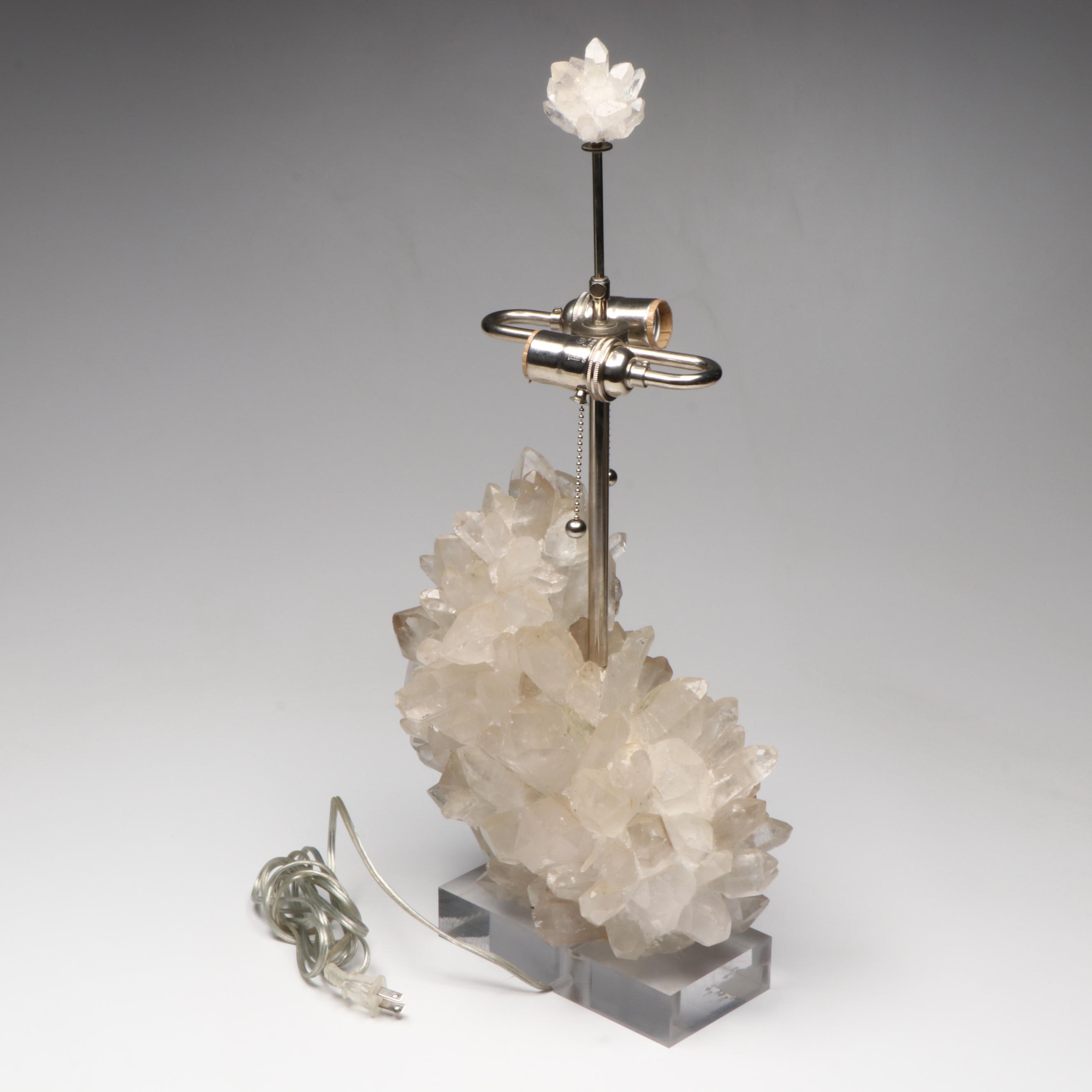 Quartz Crystal Lamp with Tanner Kenzie Black Silk Drum Shade