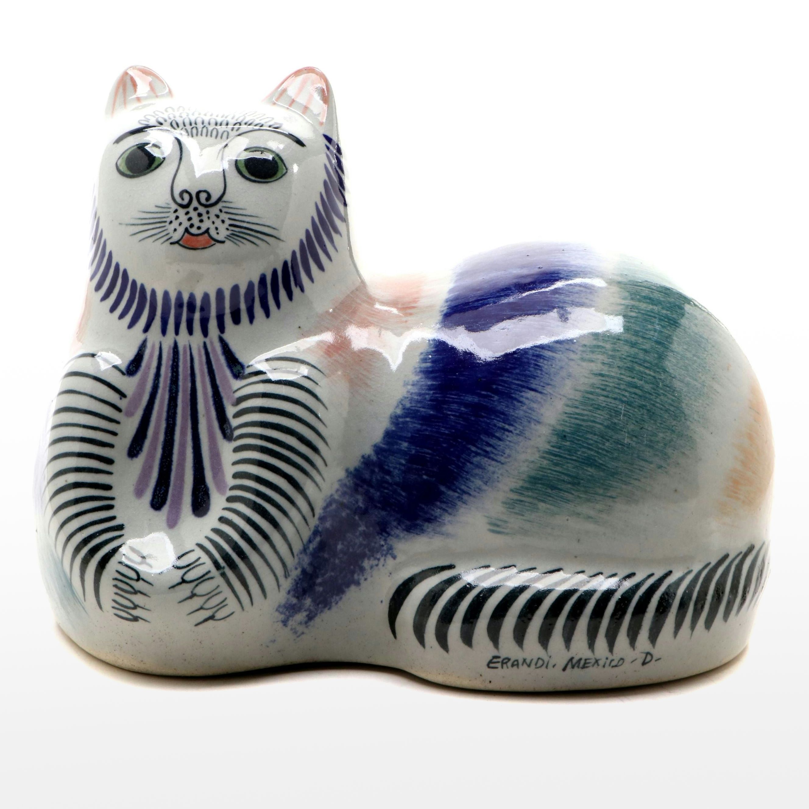 Mexican Hand-Painted Seated Cat Ceramic Figurine