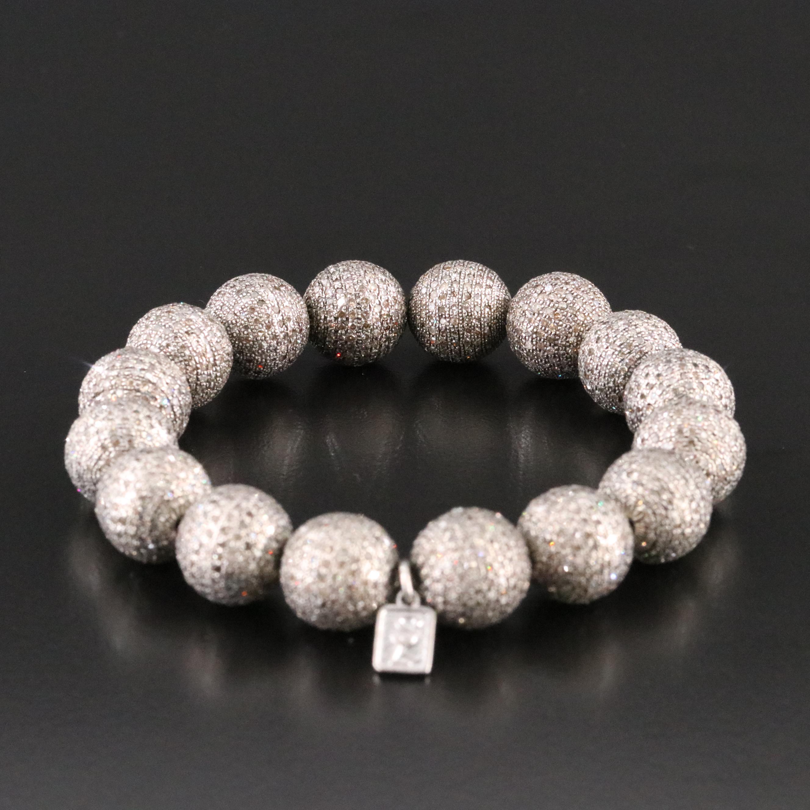 Sheryl Lowe Sterling Pavé Diamond Bead Bracelet