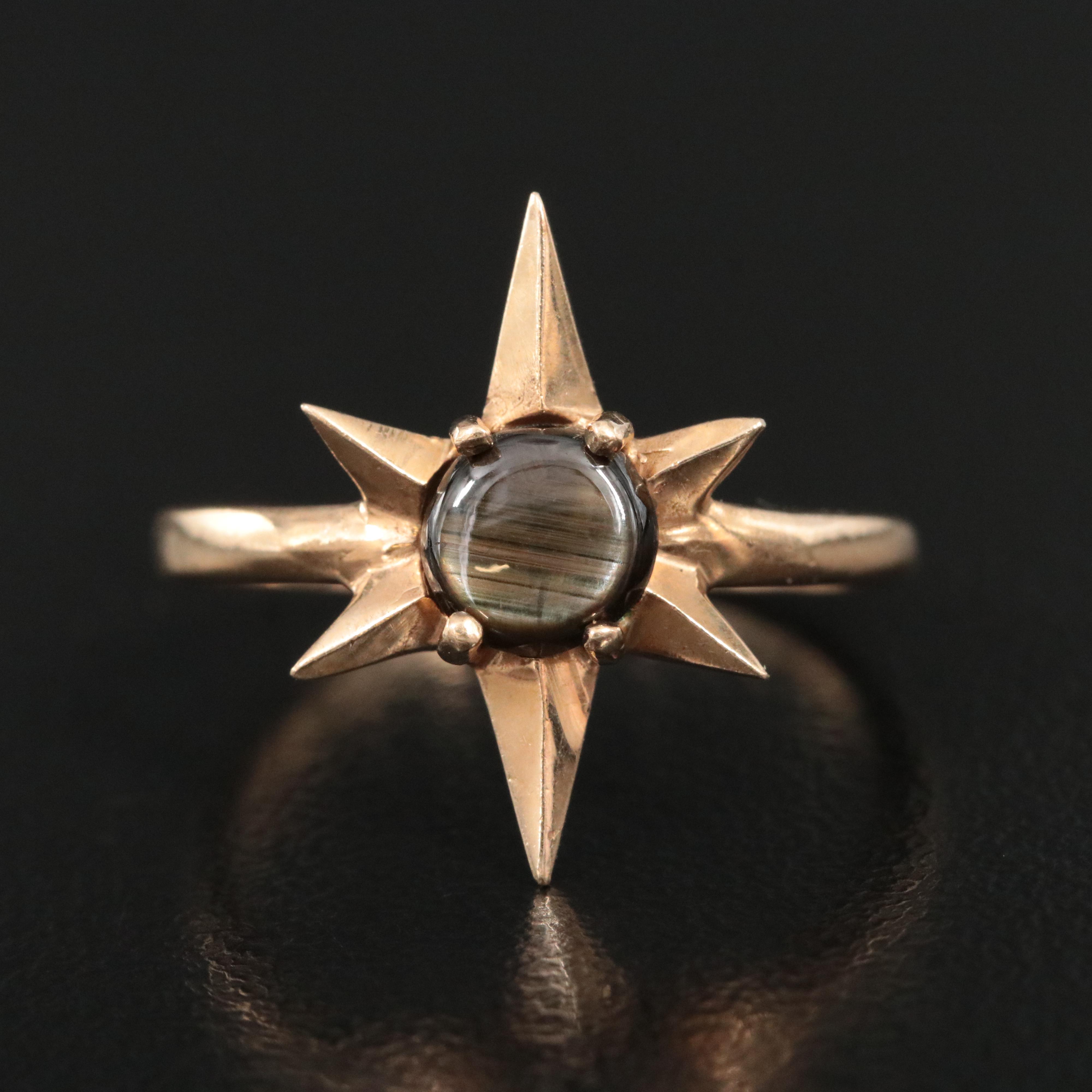 14K Star Sapphire Starburst Ring