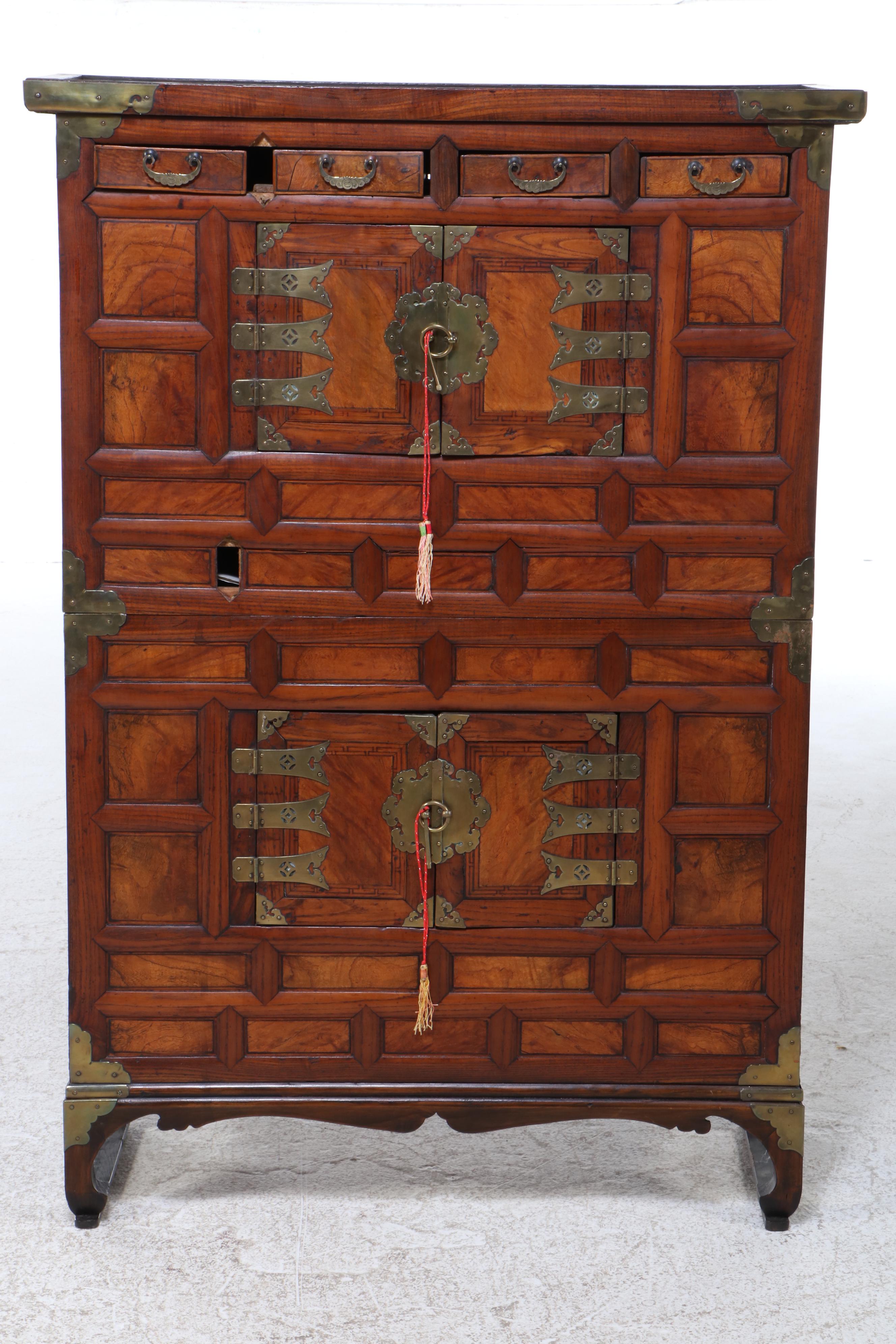 Korean Elm and Brass Chest on Chest