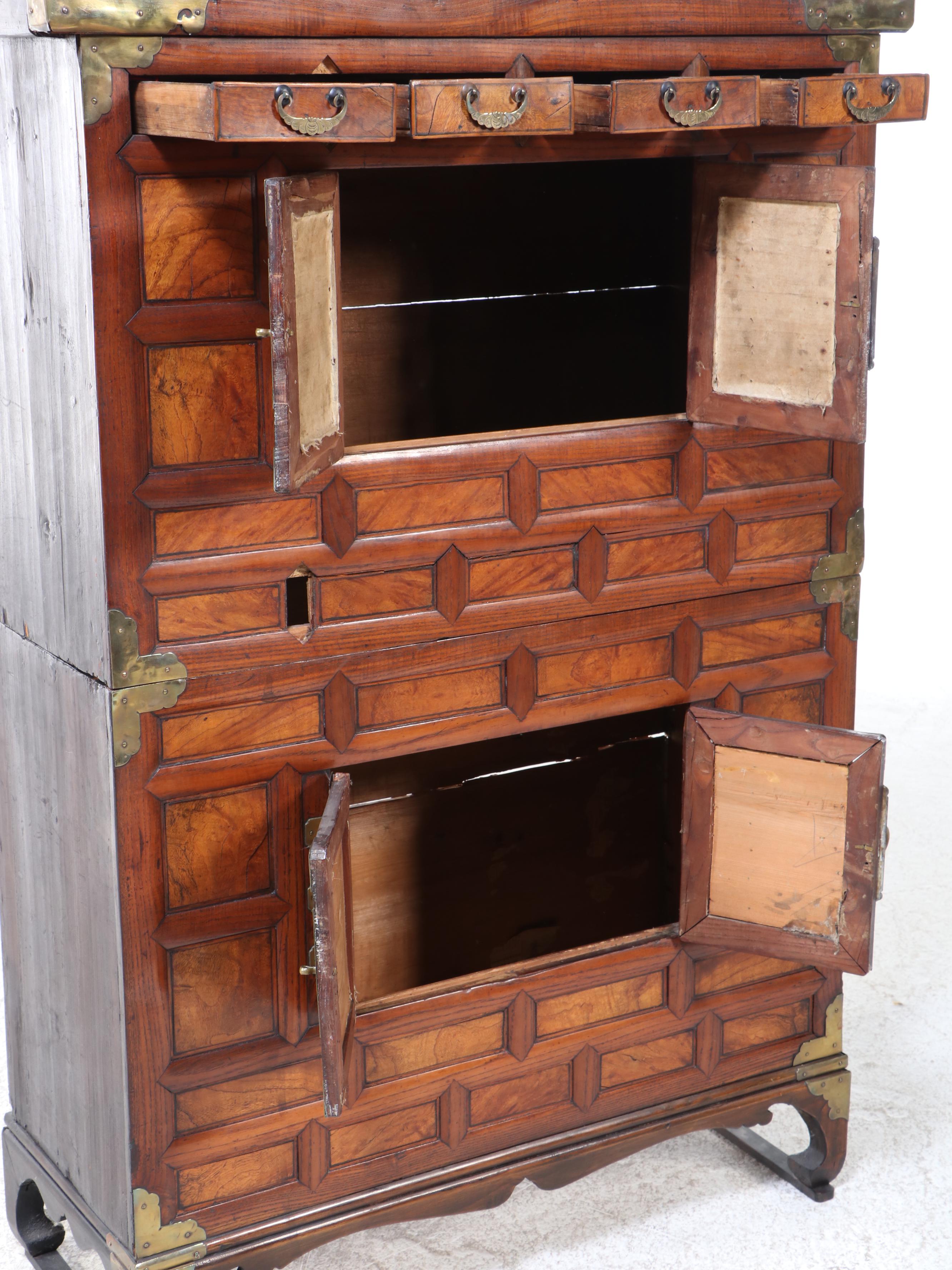 Korean Elm and Brass Chest on Chest